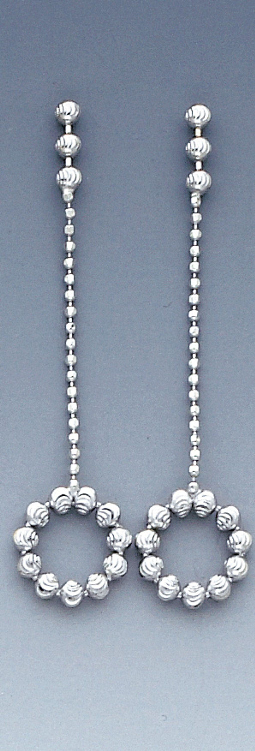 14k White Gold 1 7/8 Inches DropBead Chains Drop Earring 14k White Gold 1 7/8 Inches DropBead Chains Drop Earring