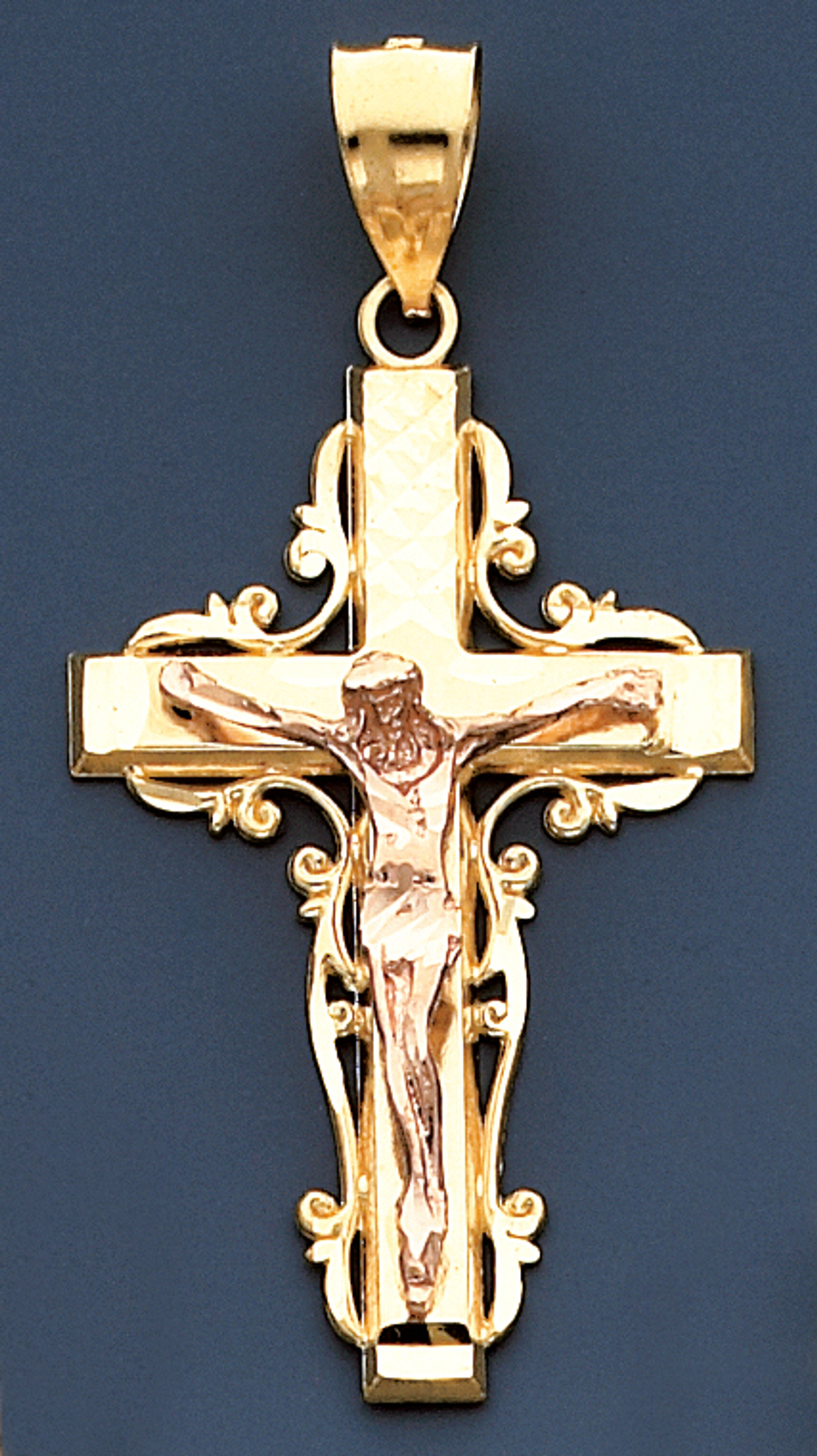 14k Yellow and Rose Gold 59.65mm Height by 30.34mm Filigree Cross Pendant 14k Yellow and Rose Gold 59.65mm Height by 30.34mm Filigree Cross Pendant