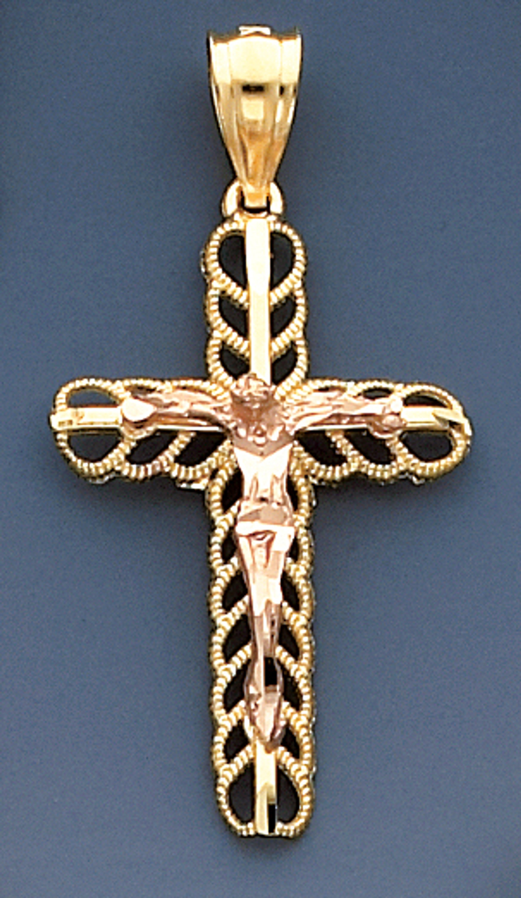 14k Yellow and Rose Gold 39.21mm Height by 21.31mm Filigree Cross Pendant 14k Yellow and Rose Gold 39.21mm Height by 21.31mm Filigree Cross Pendant