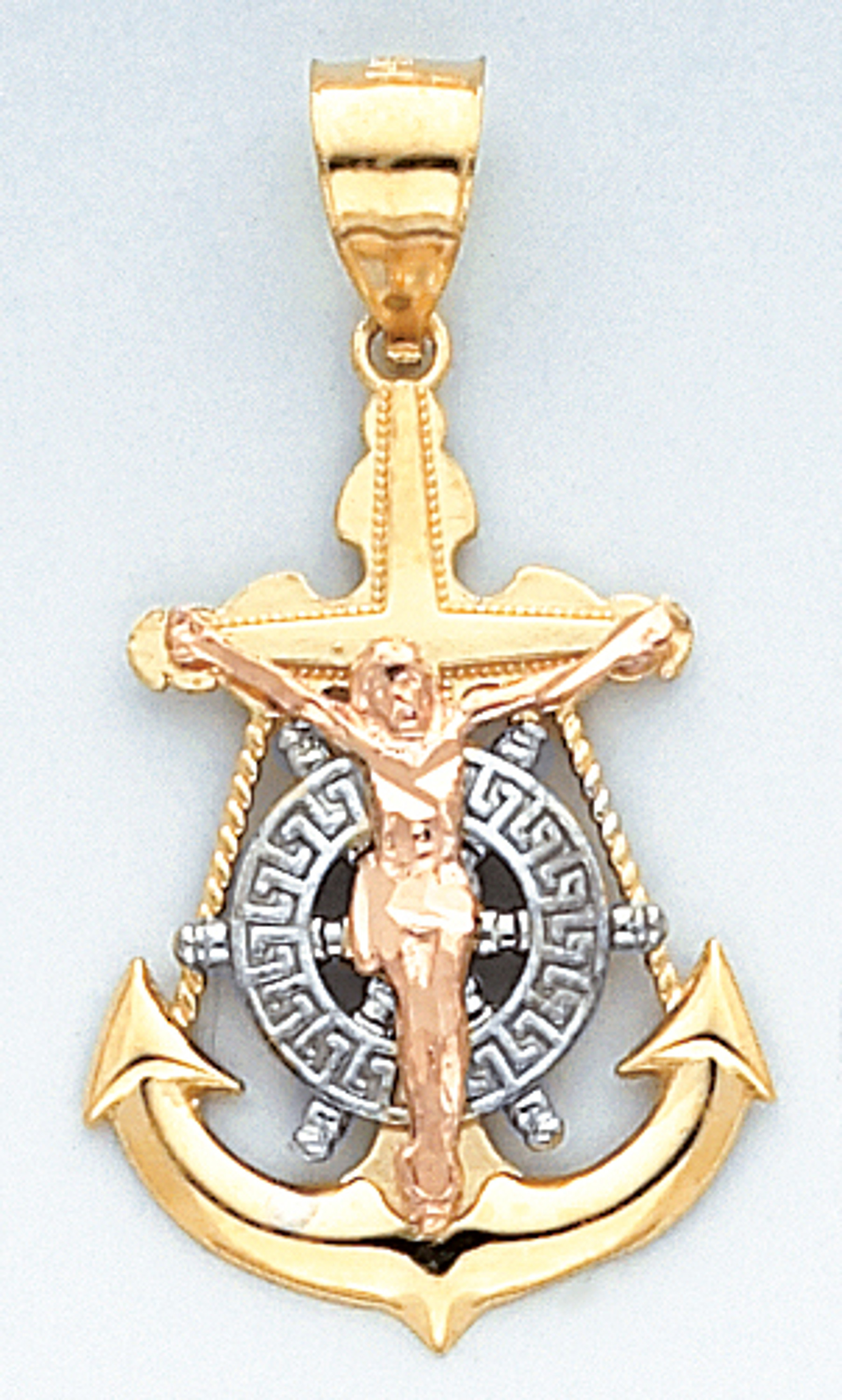 14k Yellow and Rose Gold 38.6mm Anchor Cross Pendant 14k Yellow and Rose Gold 38.6mm Anchor Cross Pendant