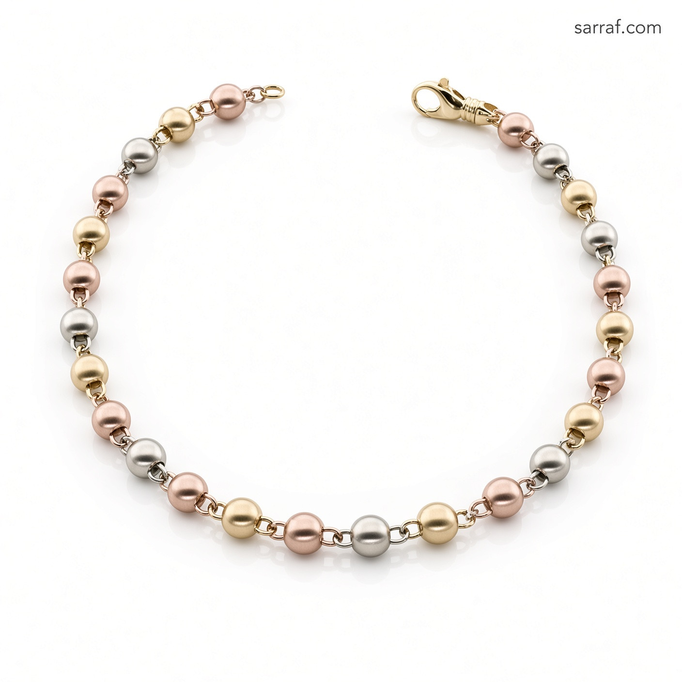 14k Gold 8.5mm Tri-Color Handmade Ball Chain 30 Inches