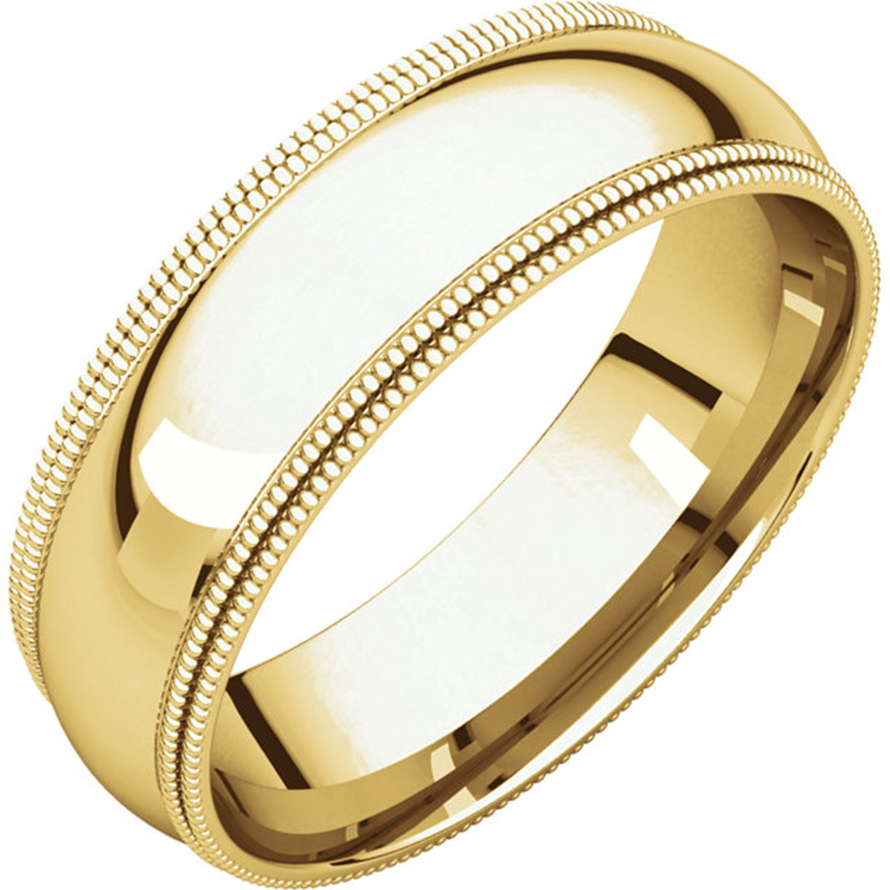 18k Yellow Gold 6mm High Polished Comfort Fit Double Milgrain Wedding Band 18k Yellow Gold 6mm High Polished Comfort Fit Double Milgrain Wedding Band