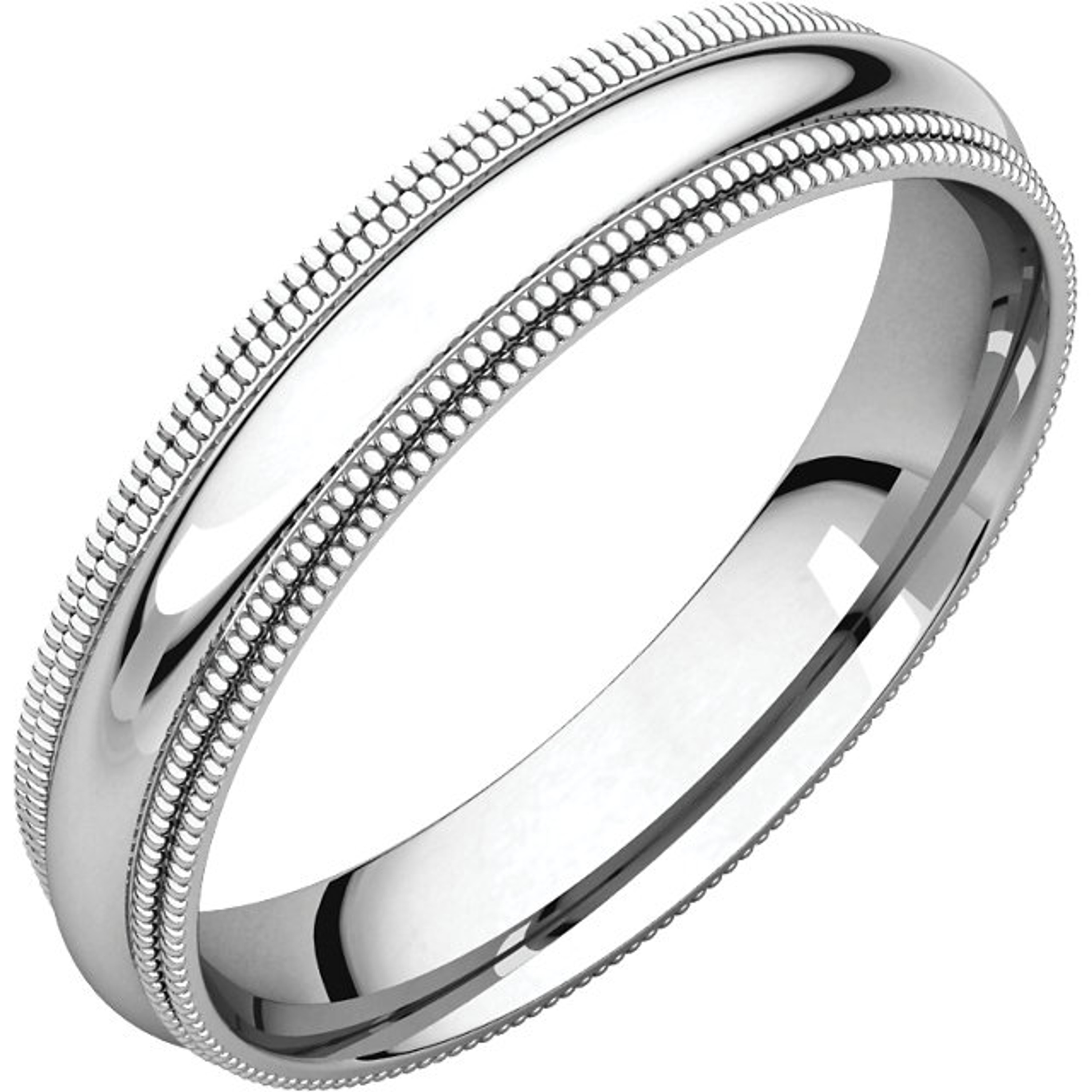 18k White Gold 4mm High Polished Comfort Fit Double Milgrain Wedding Band 18k White Gold 4mm High Polished Comfort Fit Double Milgrain Wedding Band