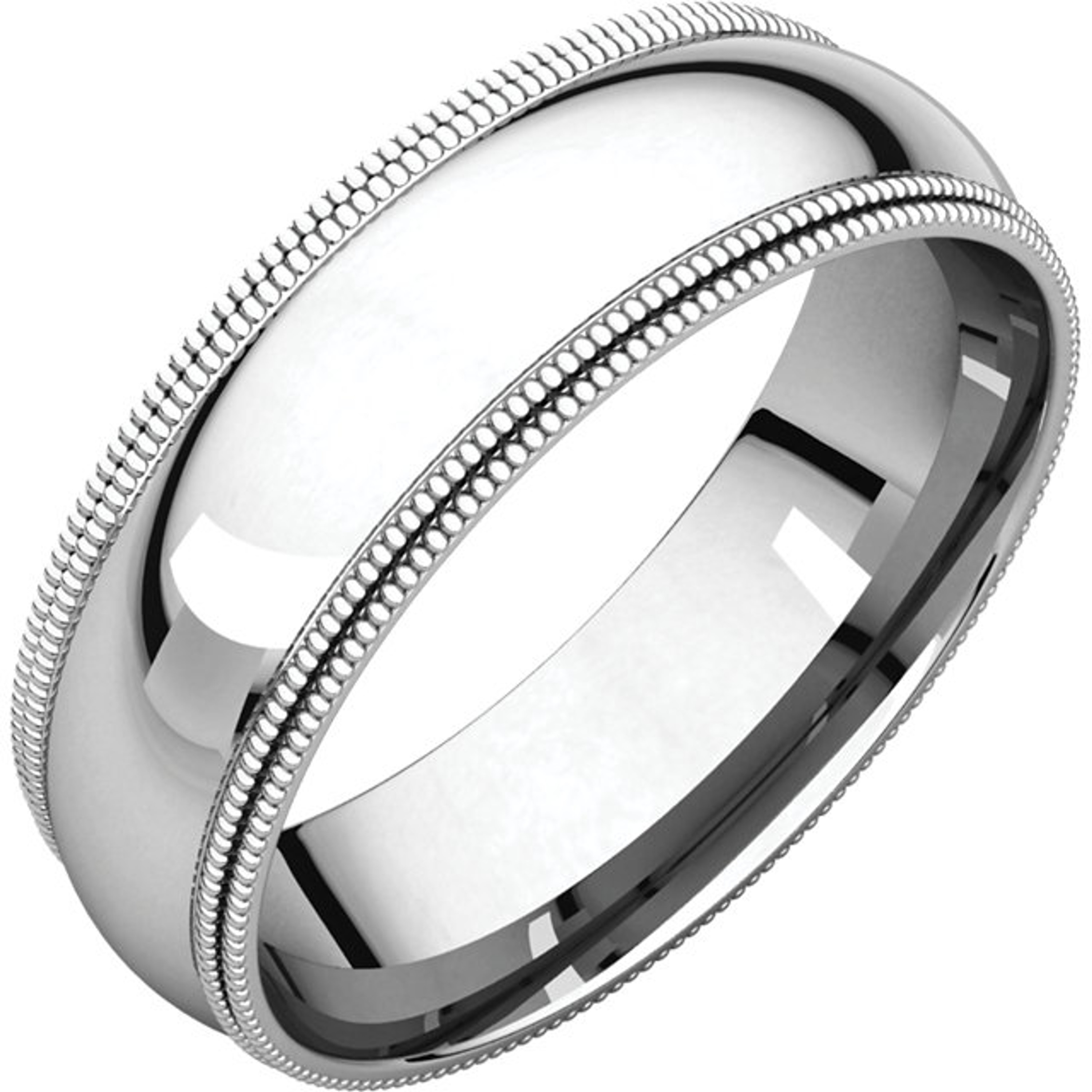 18k White Gold 6mm High Polished Comfort Fit Double Milgrain Wedding Band 18k White Gold 6mm High Polished Comfort Fit Double Milgrain Wedding Band