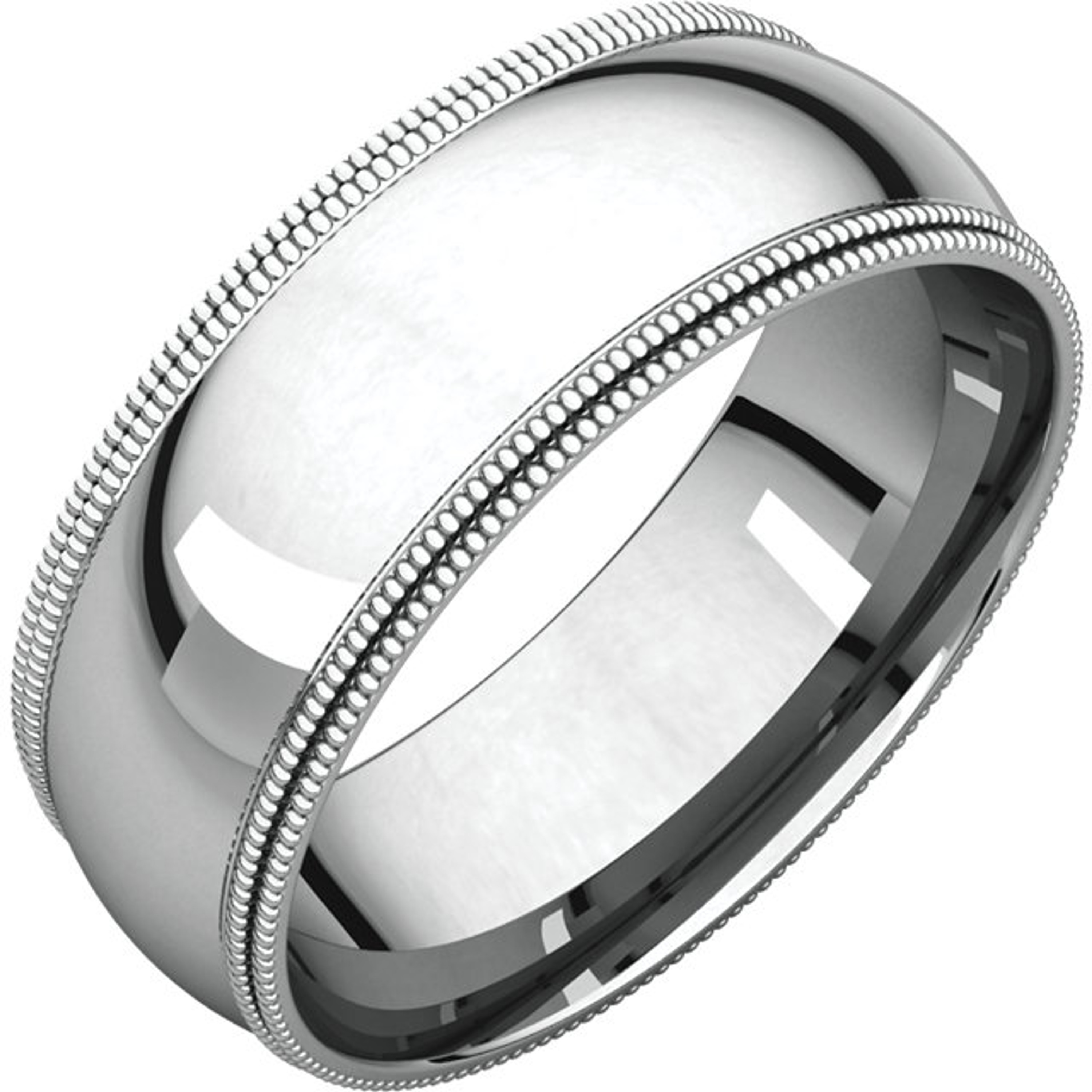 10k White Gold 7mm High Polished Comfort Fit Double Milgrain Wedding Band 10k White Gold 7mm High Polished Comfort Fit Double Milgrain Wedding Band