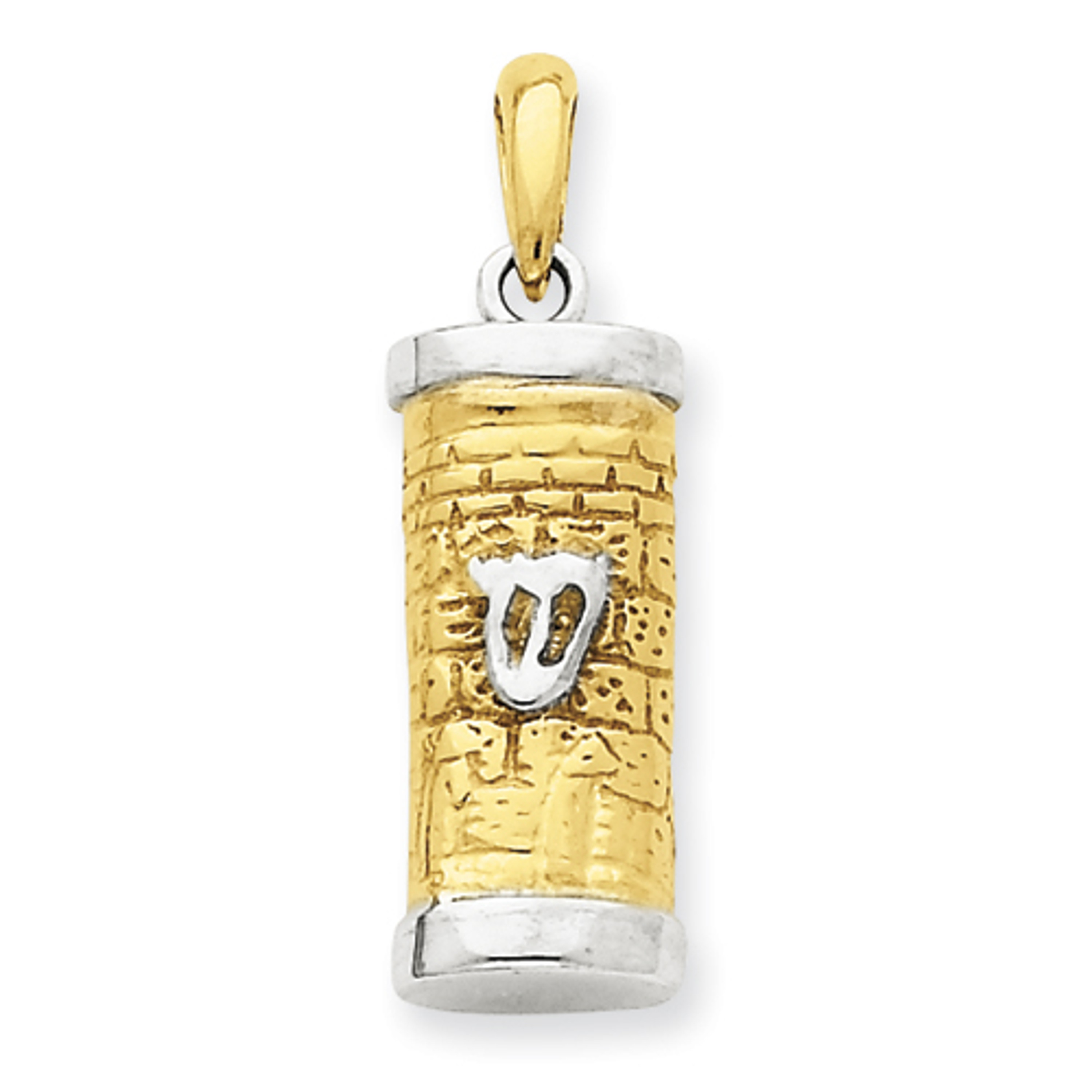 14k White and Yellow Gold Mezuzah With Shin Charm 14k White and Yellow Gold Mezuzah With Shin Charm