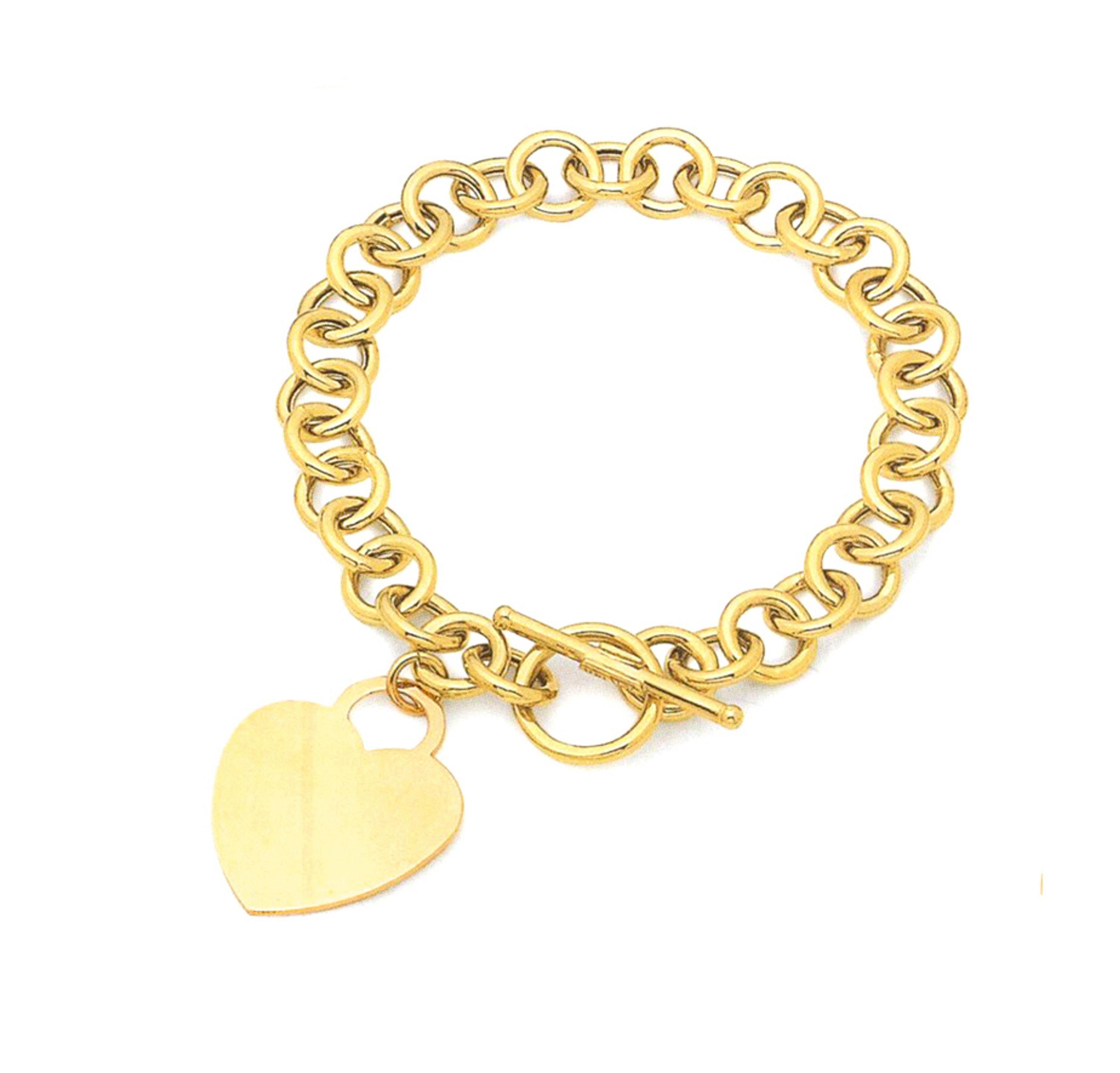 14k Gold 6mm Id Heart Toggle Bracelet 7.5" 14k Gold 6mm Id Heart Toggle Bracelet 7.5"