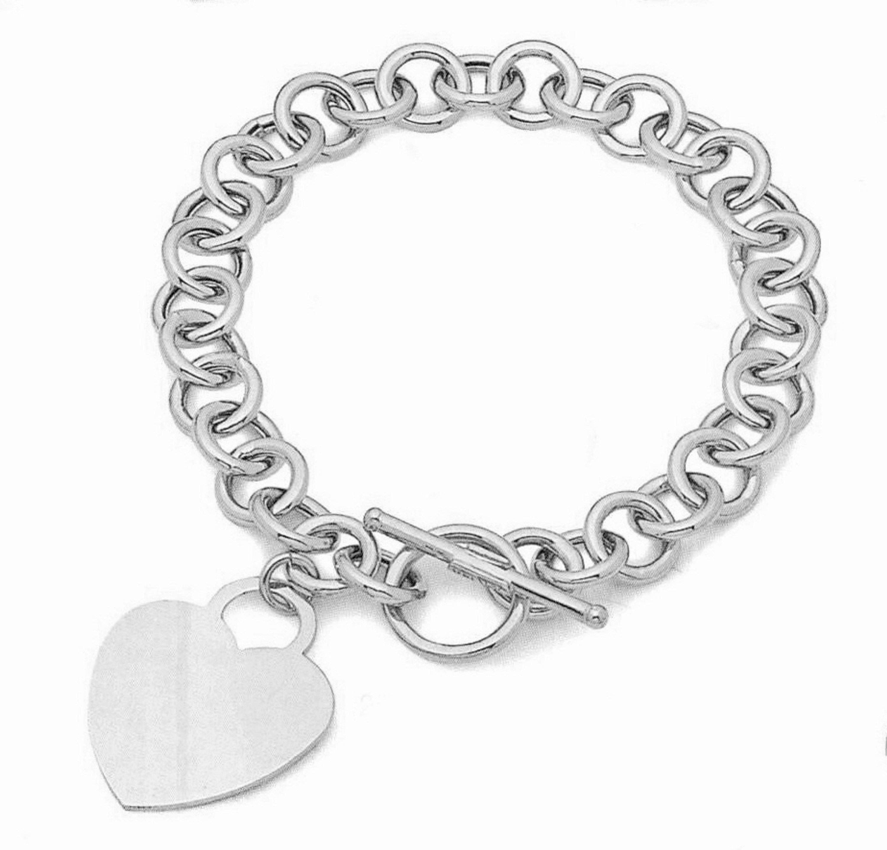14k White Gold Id Heart 7.5mm Toggle Bracelet 8" 14k White Gold Id Heart 7.5mm Toggle Bracelet 8"