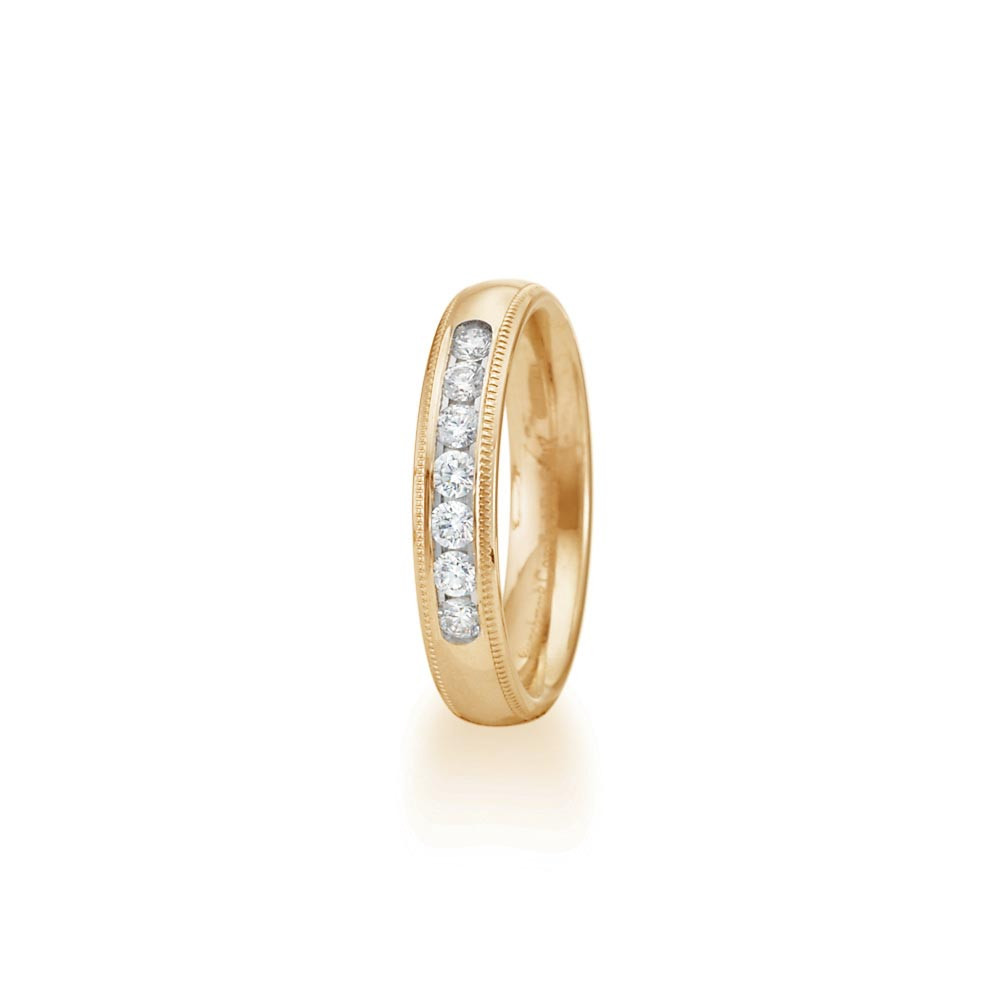 14k Yellow gold 4mm diamond milgrain wedding band .28 ct.