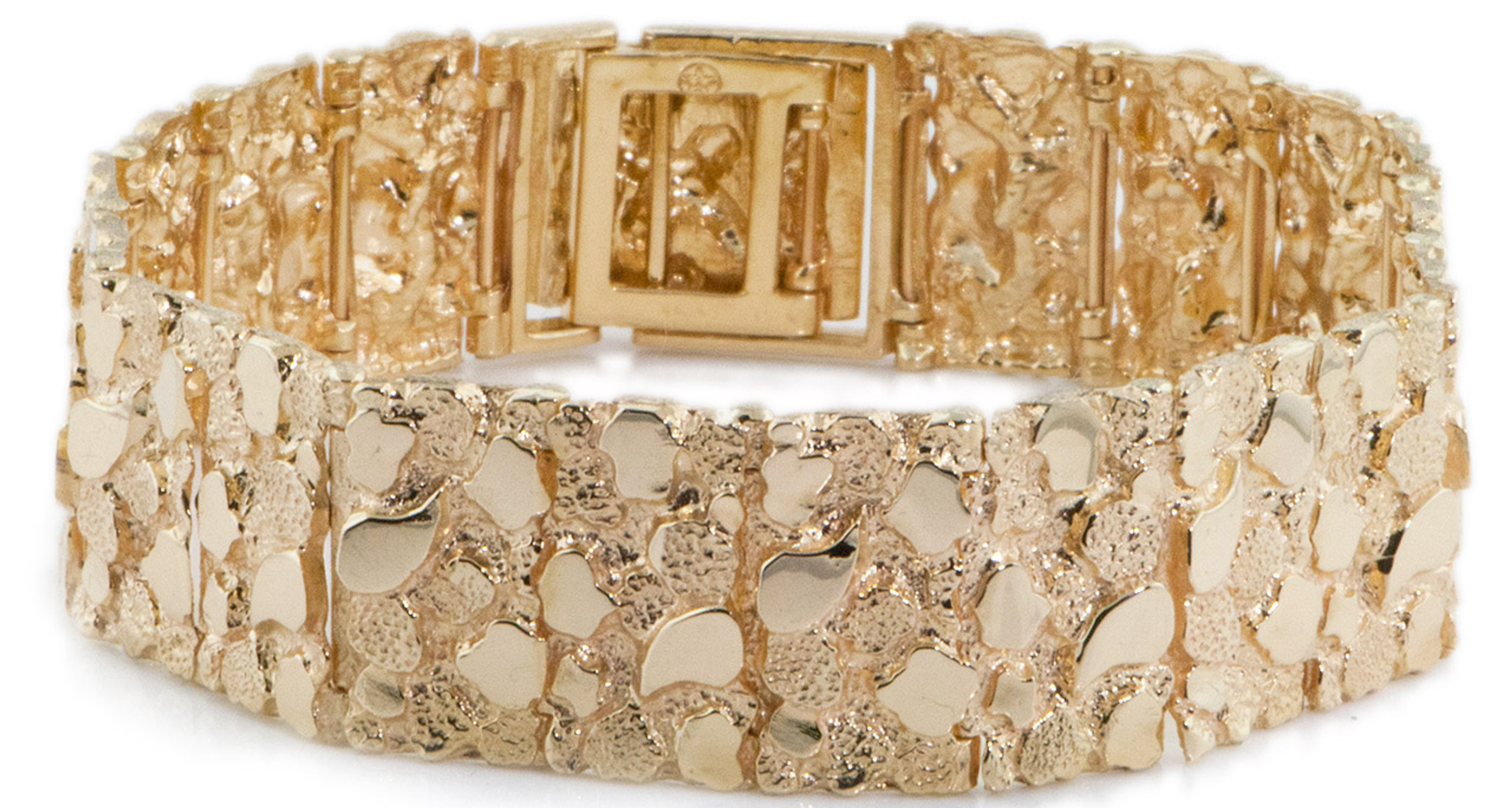 18K Yellow Gold 17mm Heavy Nugget Bracelet 8 Inches 18K Yellow Gold 17mm Heavy Nugget Bracelet 8 Inches