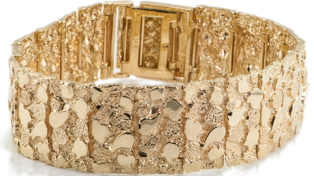 18K Yellow Gold 22mm Heavy Nugget Bracelet 7 Inches