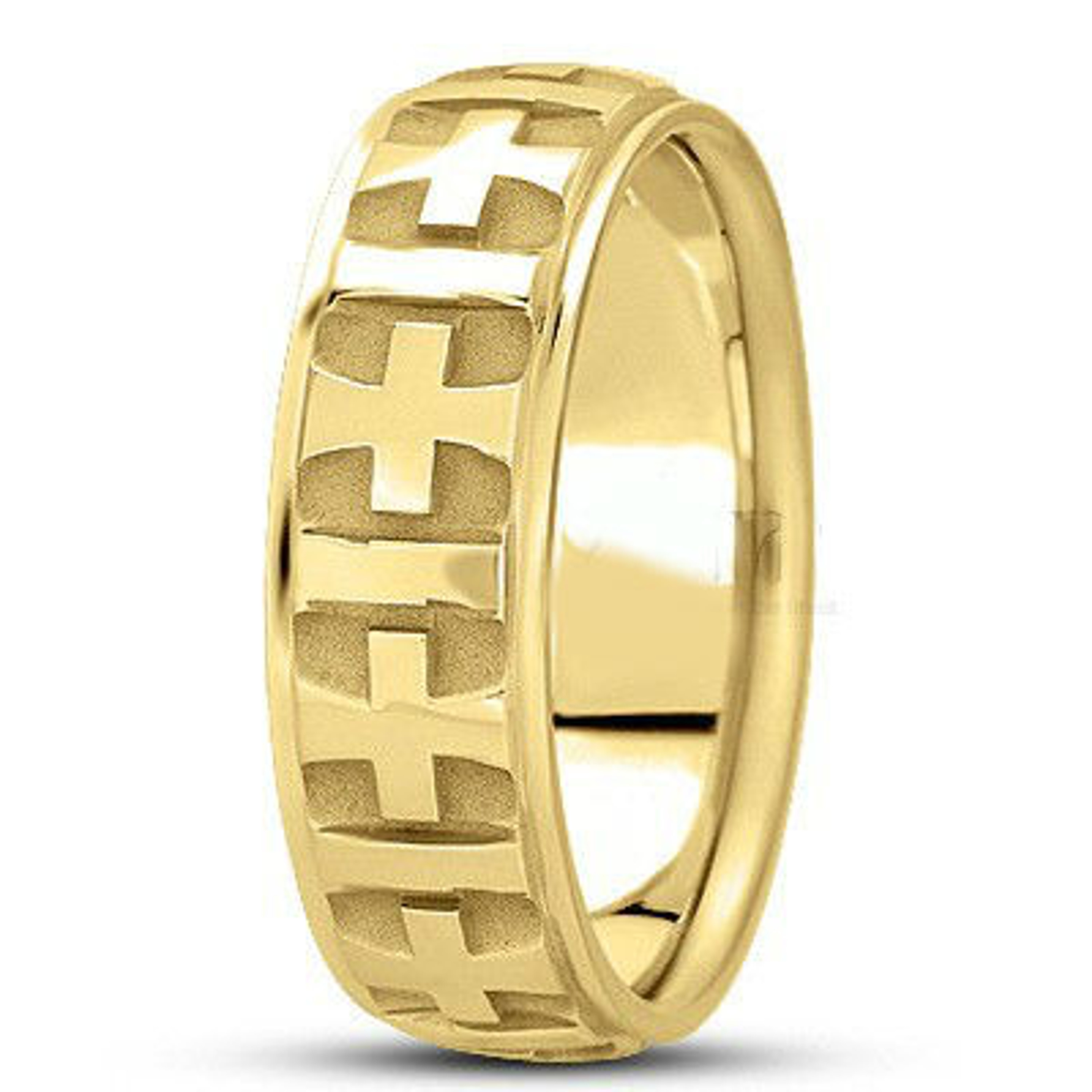 14k Gold Celtic Cross Design Comfort Fit Wedding Band 7.0mm 14k Gold Celtic Cross Design Comfort Fit Wedding Band 7.0mm
