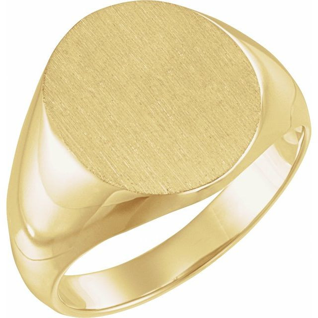 18k Gold Men's Oval Signet Ring 16mmx14mm Solid Back