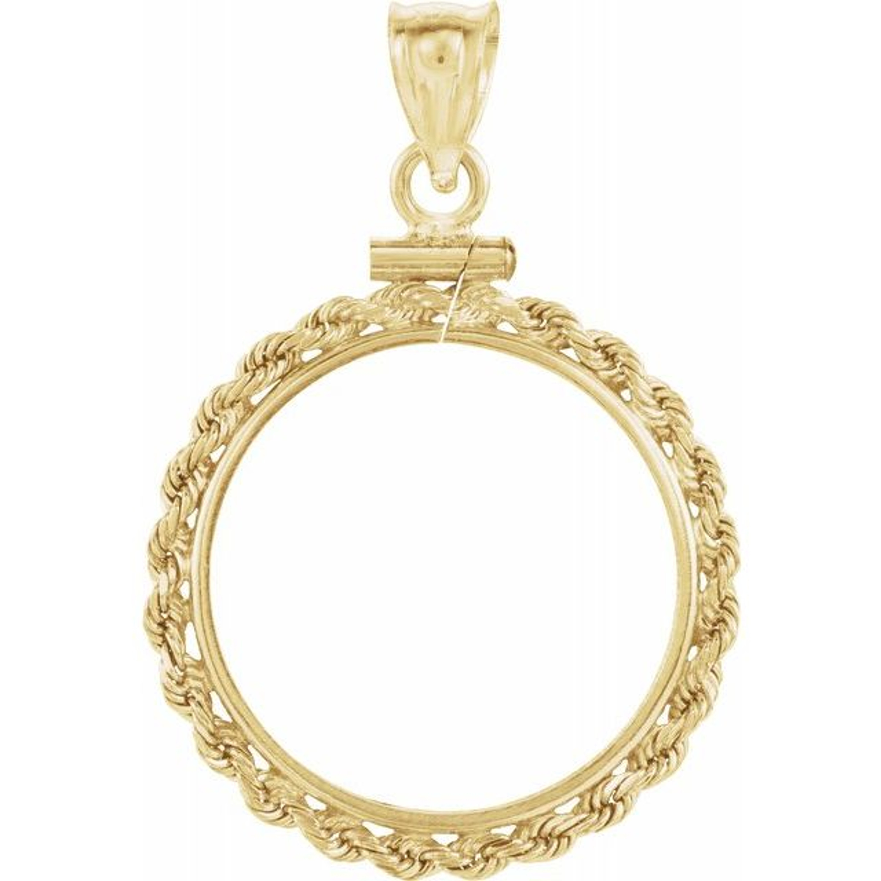 14k Gold $5.00 Dollar Liberty Coin Rope Bezel Screw Top 14k Gold $5.00 Dollar Liberty Coin Rope Bezel Screw Top