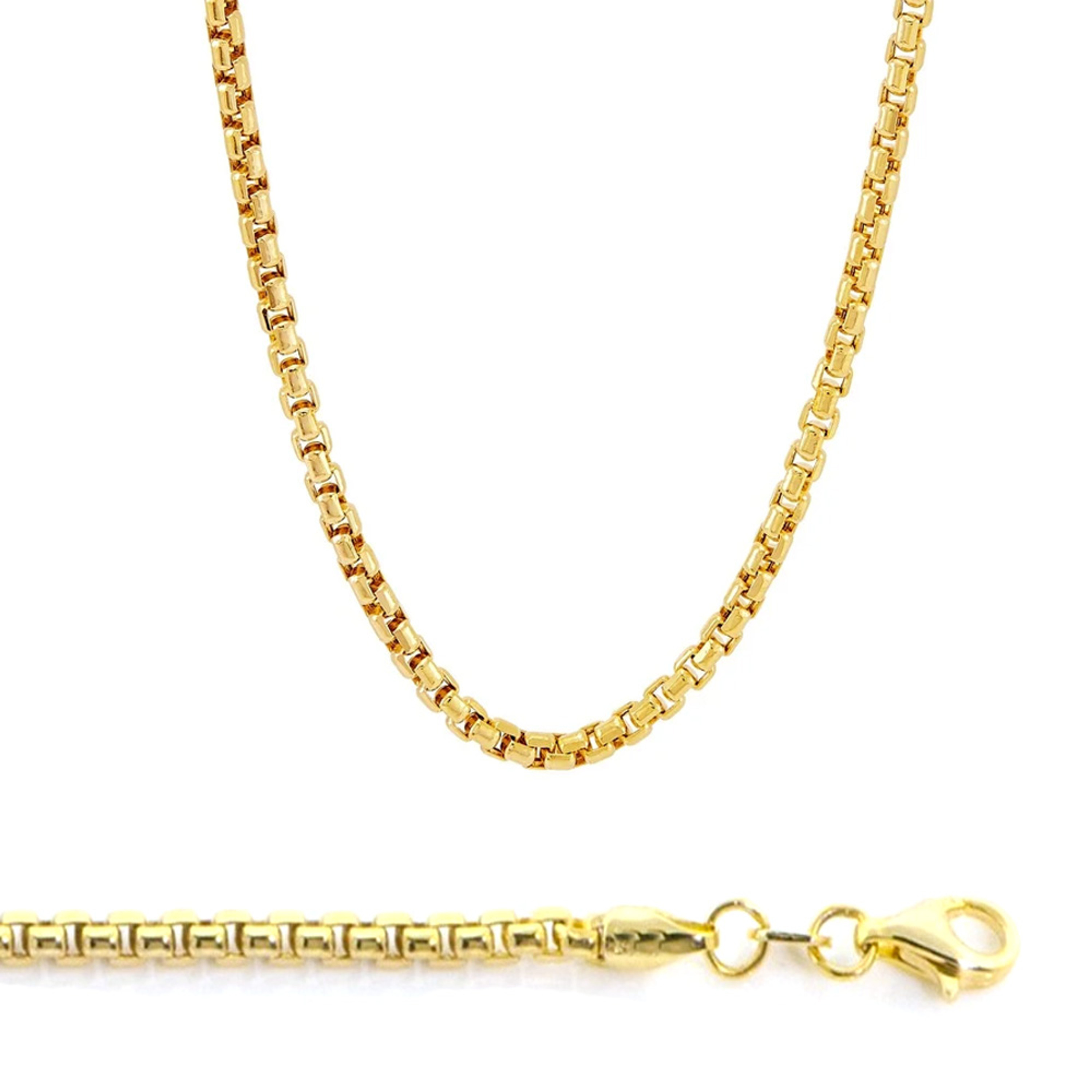 14k Yellow Gold 2.5mm Round Box Chain Necklace 18 Inches