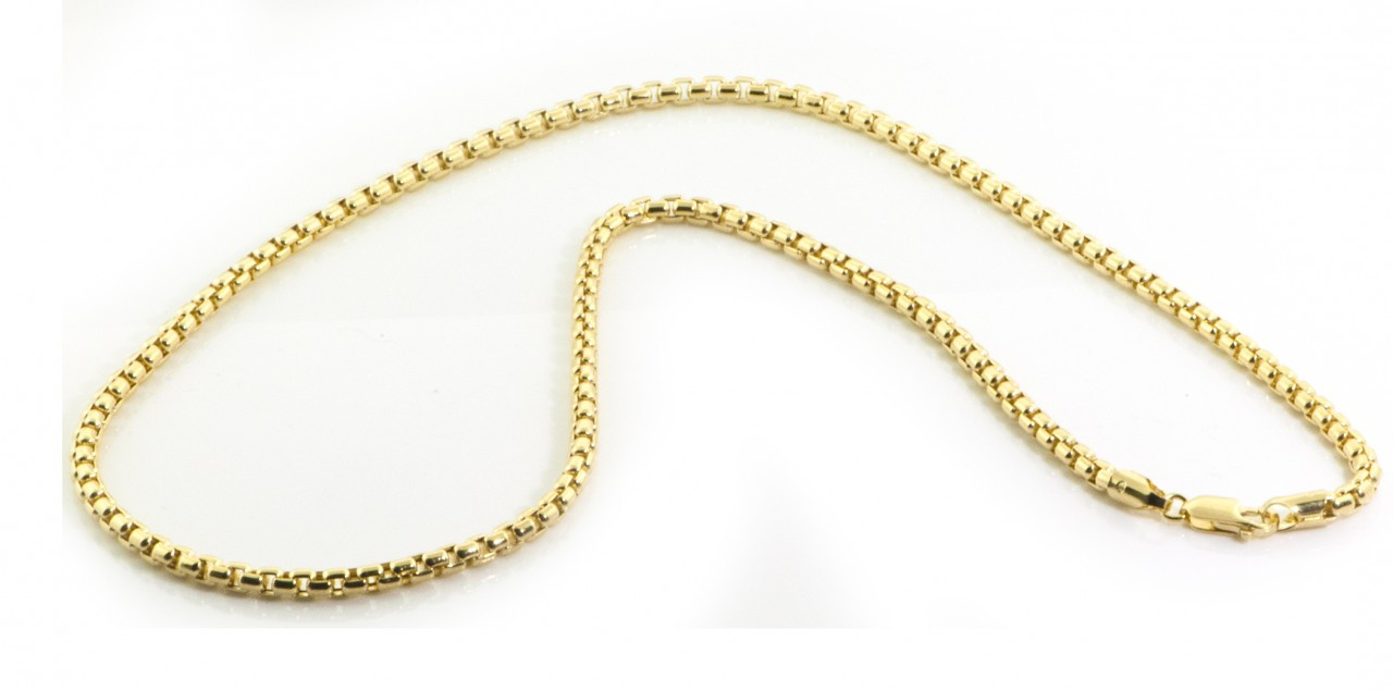 14k Yellow Gold Round Box Chain Necklace 20 Inches|