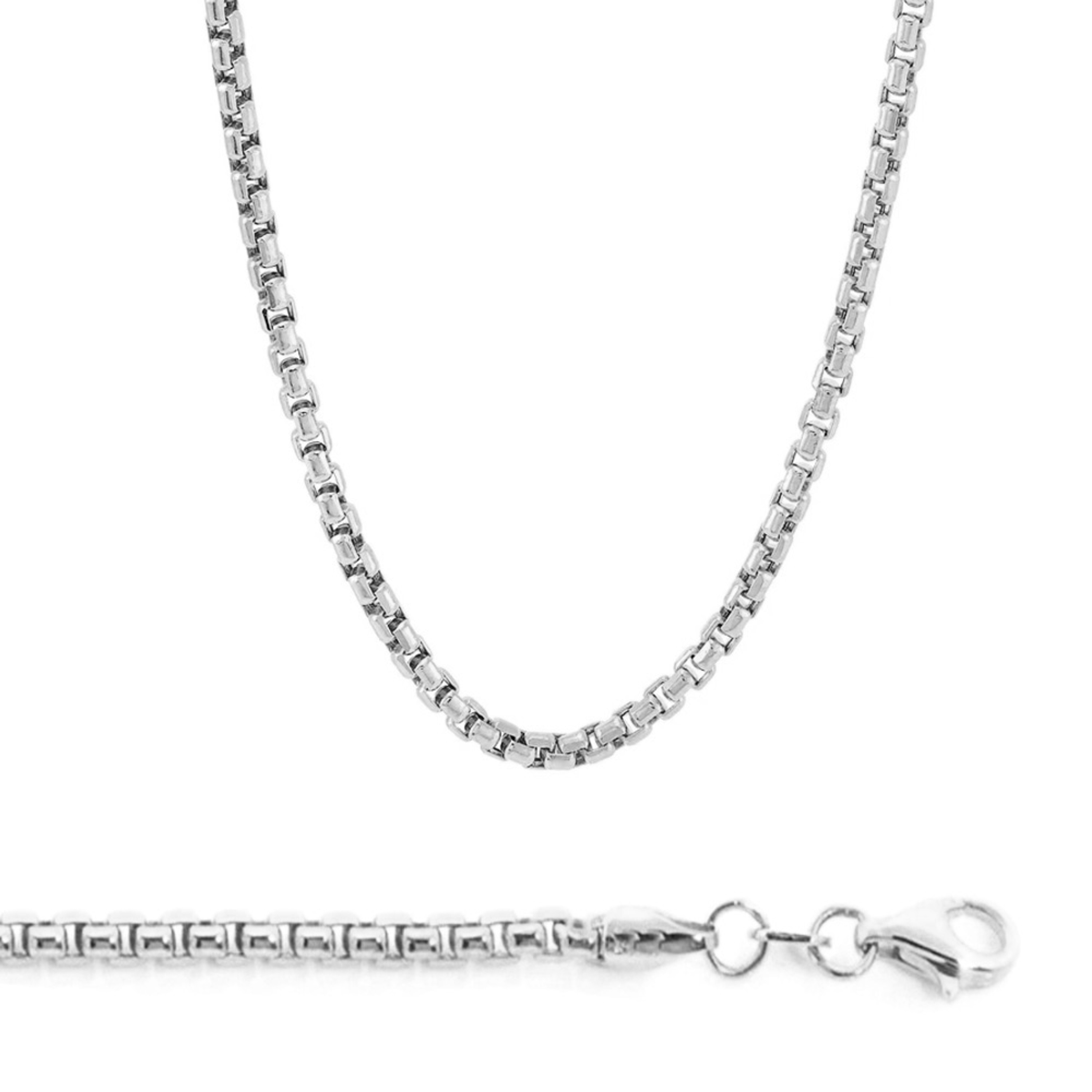 14k White Gold 2.5mm Round Box Chain Necklace 18 Inches 14k White Gold 2.5mm Round Box Chain Necklace 18 Inches