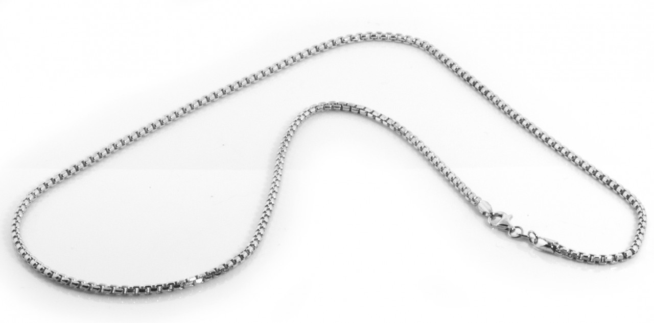 14k White Gold 2.5mm Round Box Chain Necklace 28 Inches
