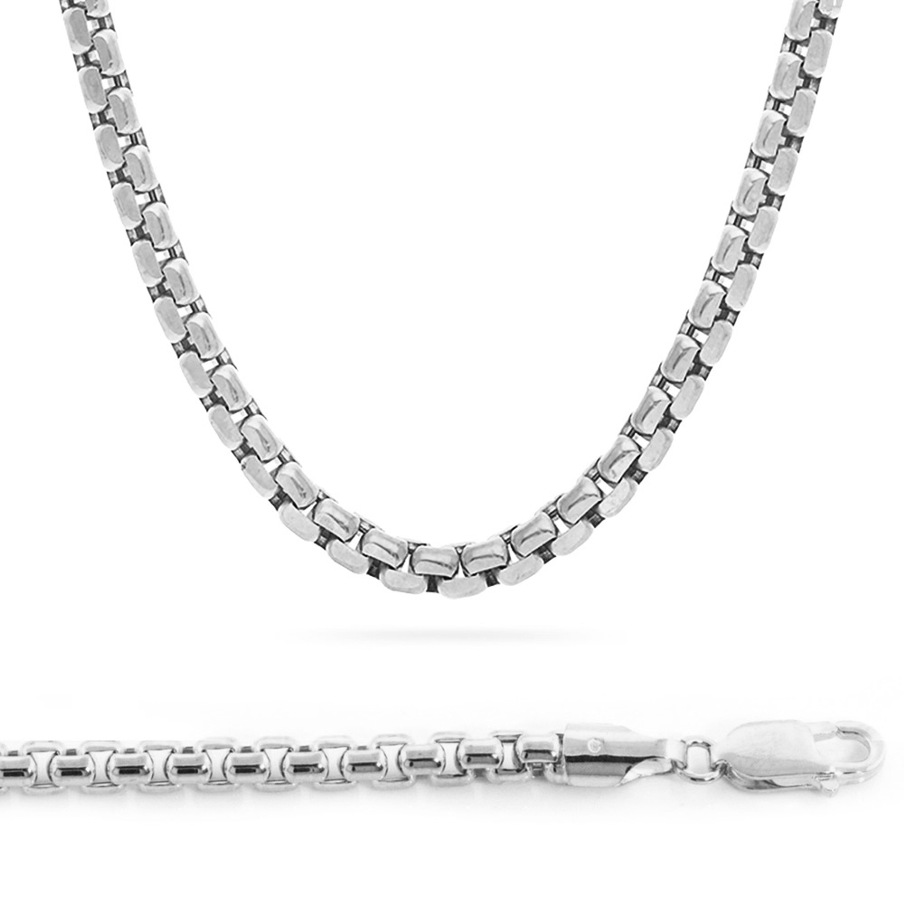 14k White Gold 5mm Round Box Chain Necklace 22 Inches 14k White Gold 5mm Round Box Chain Necklace 22 Inches