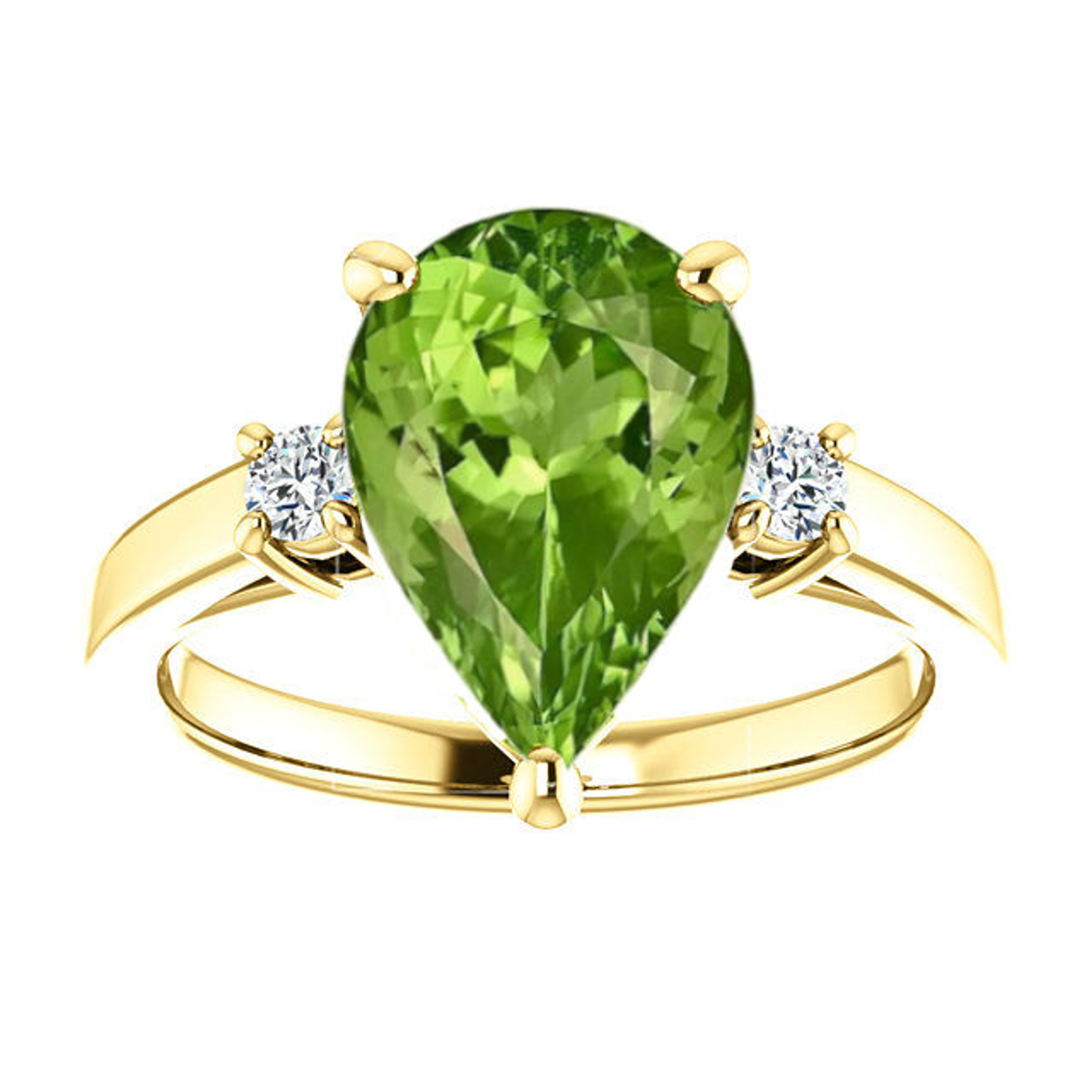 14K Yellow gold Pear Shape Genuine Peridont  Ring 2.75ct (12x8)  And 0.12 Ct Diamonds 14K Yellow gold Pear Shape Genuine Peridont  Ring 2.75ct (12x8)  And 0.12 Ct Diamonds