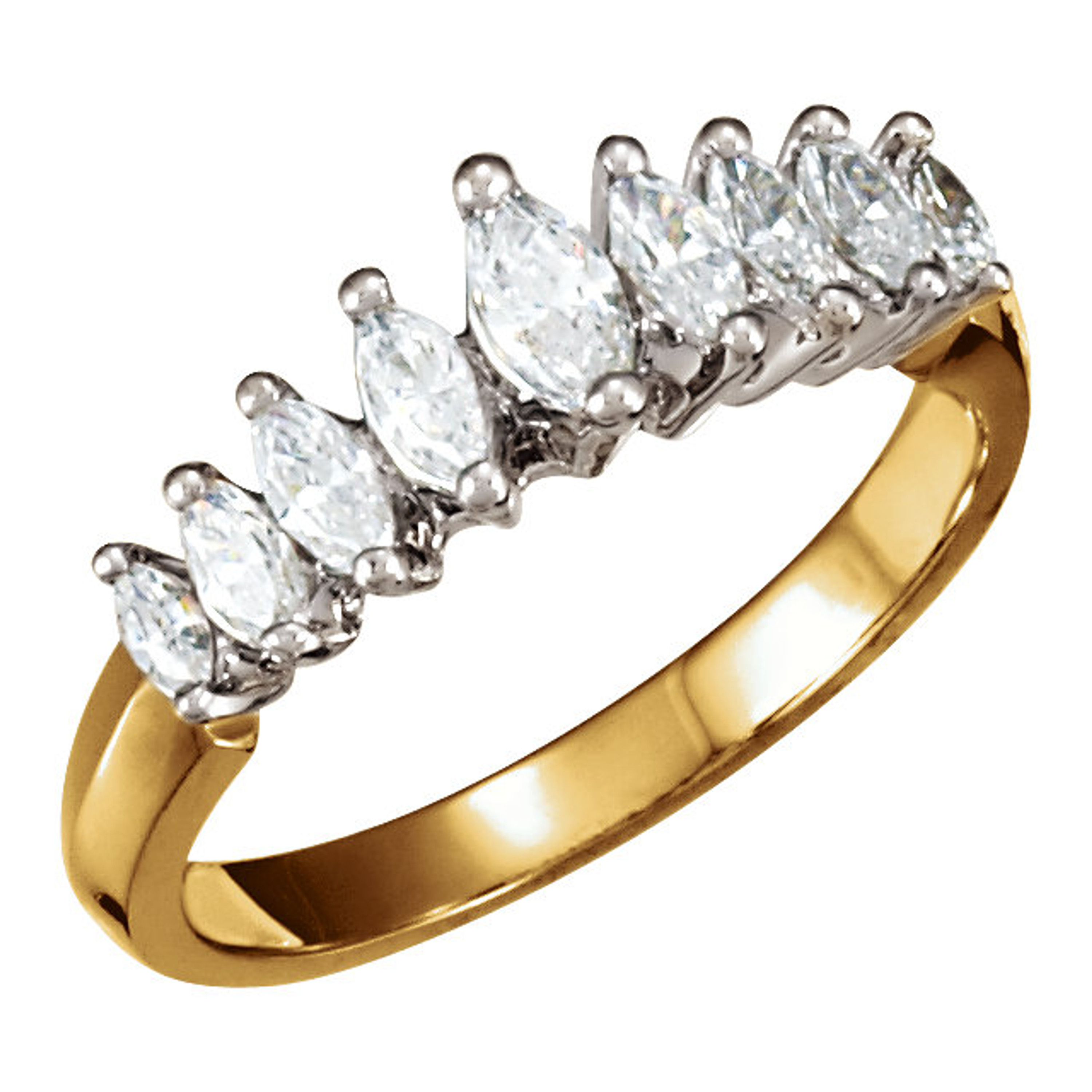 1/2  ct. Marquis 9 Stone Diamond Anniversary band  18k Gold Two Tone 1/2  ct. Marquis 9 Stone Diamond Anniversary band  18k Gold Two Tone