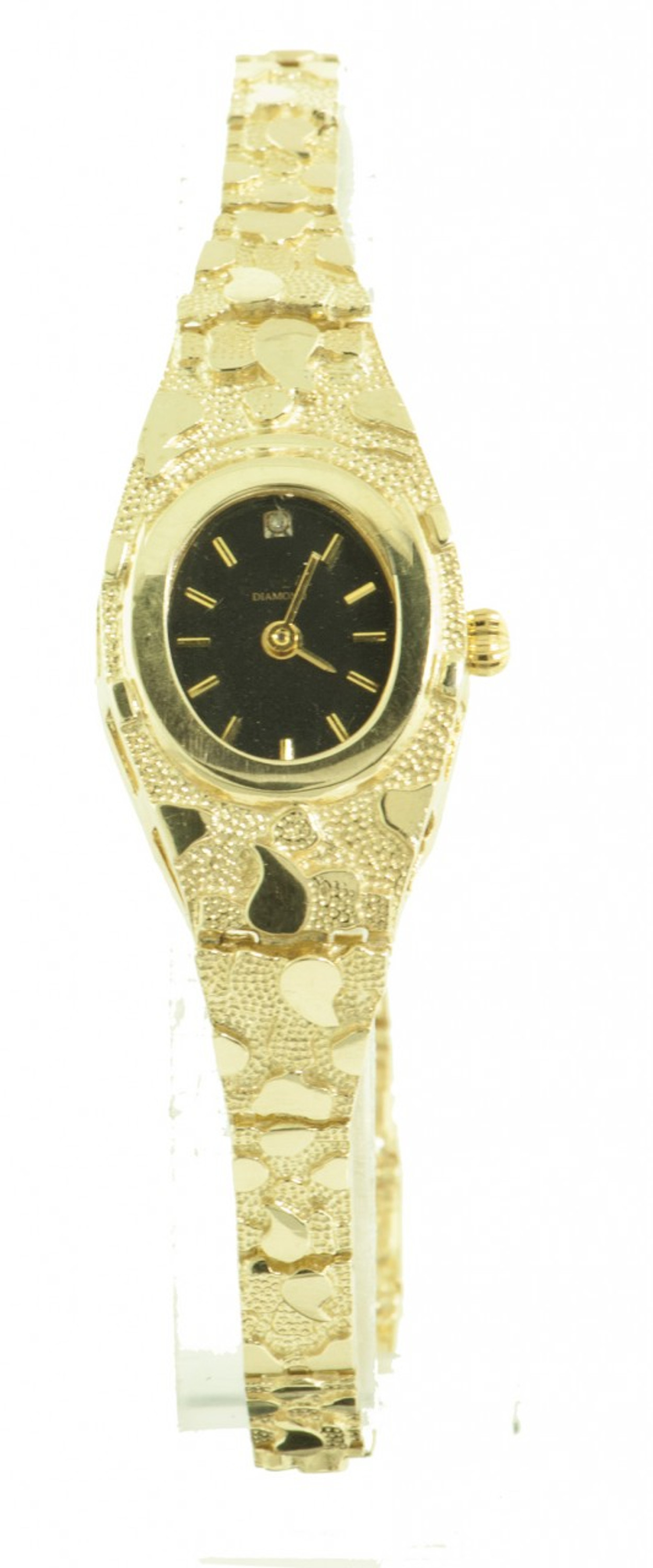 14k Gold 16mm Tappering to 5mm Ladies Oval faced Nugget Watch 14k Gold 16mm Tappering to 5mm Ladies Oval faced Nugget Watch