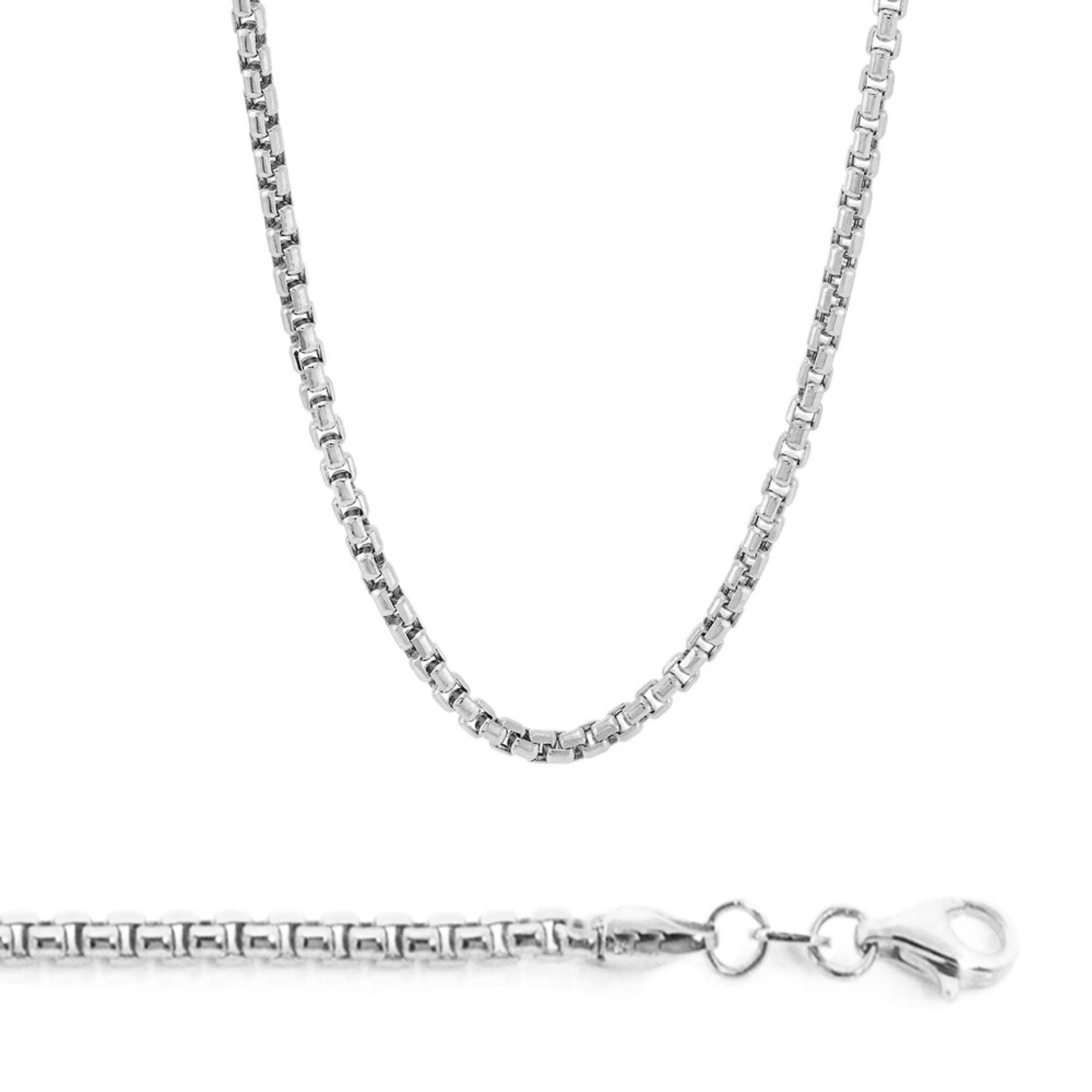 18K White Gold 2mm Round Box Chain Necklace 26 Inches 18K White Gold 2mm Round Box Chain Necklace 26 Inches