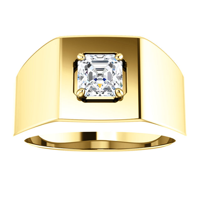 18k Yellow gold Mens Solitaire Radiant cut Diamond Ring 1.00 ct