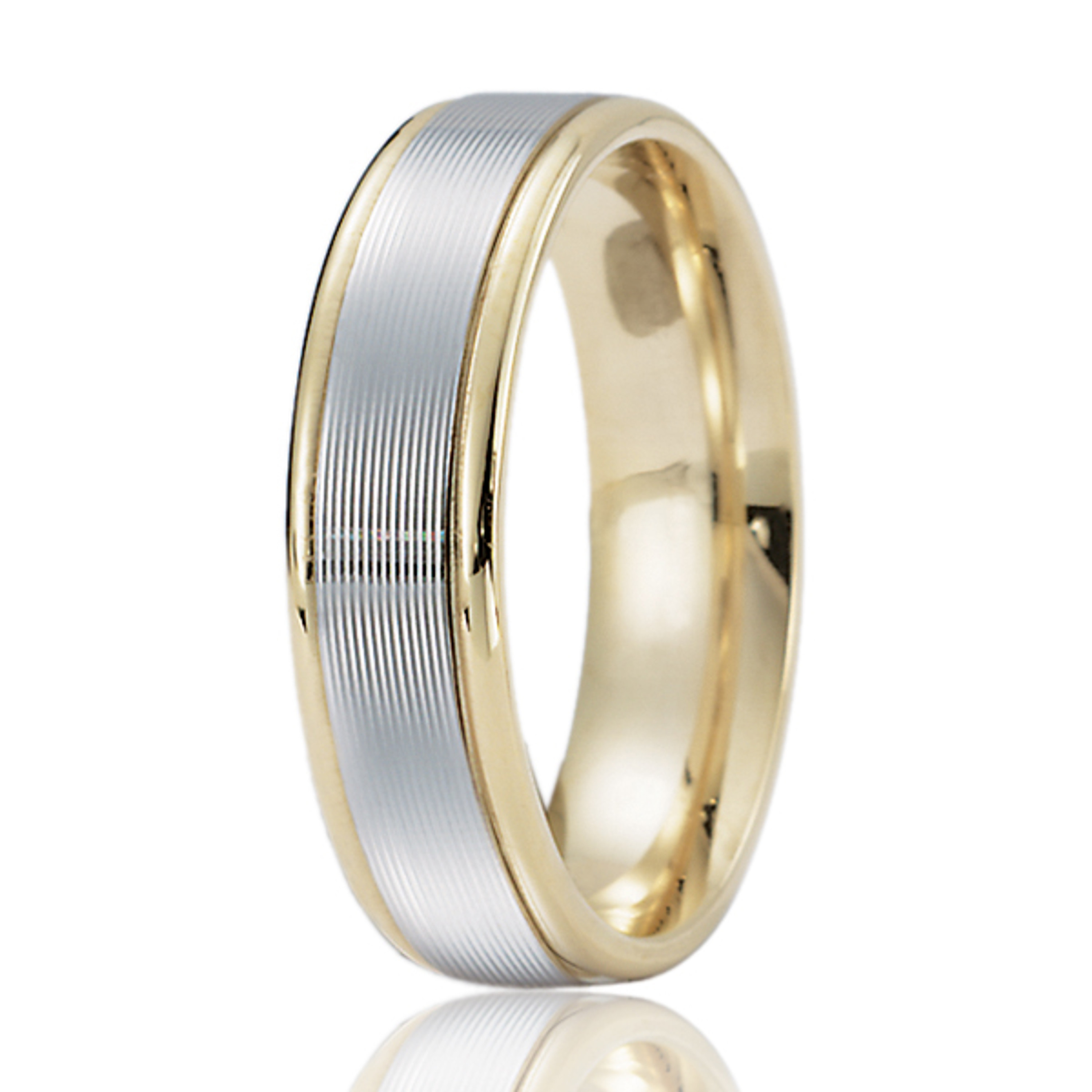 18 Kt Gold and Platinum Two Tone Ribbed Wedding Band 6mm 18 Kt Gold and Platinum Two Tone Ribbed Wedding Band 6mm