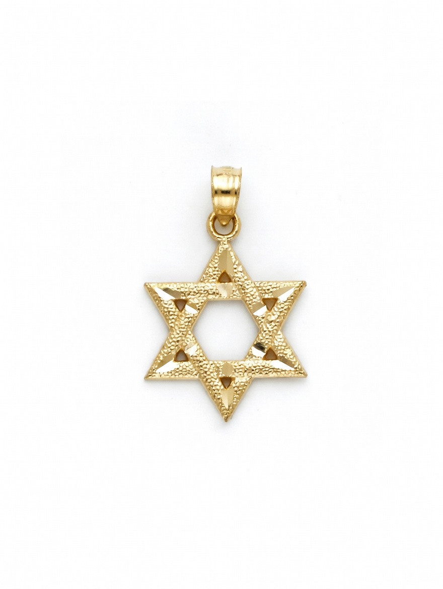 14k Yellow Gold 16mm Hammered Finish Star Of David Pendant