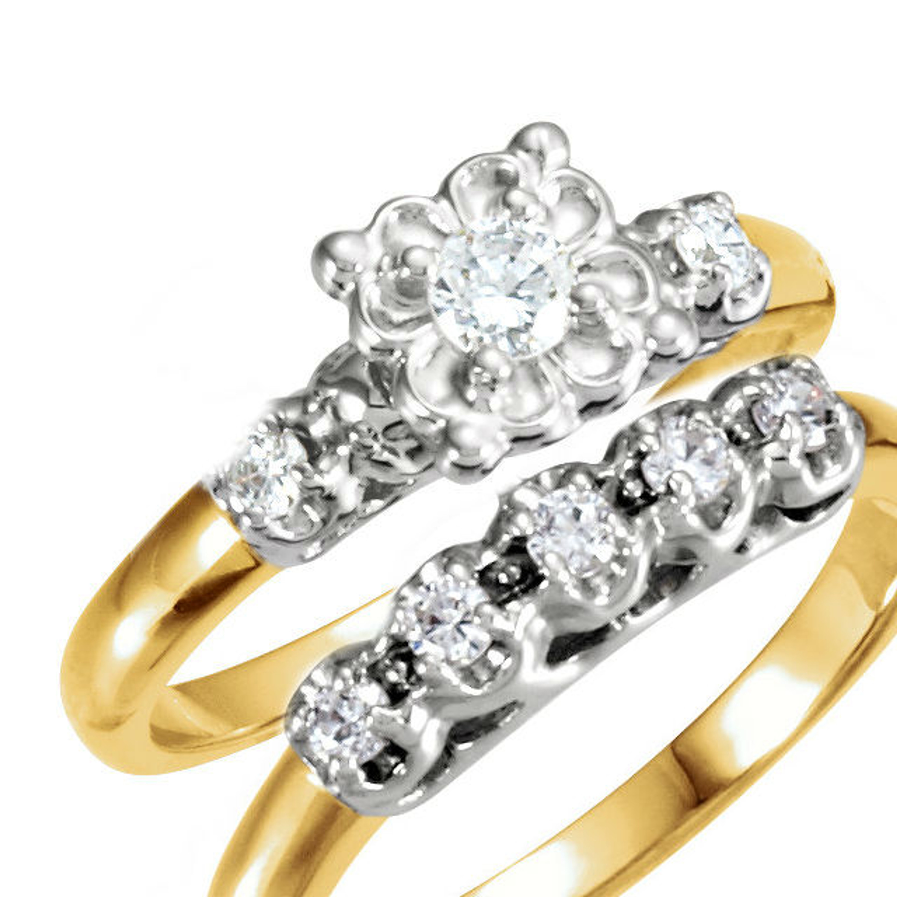 14K Two Tone Vintage Design Engagement Ring Set 1/3 ctw