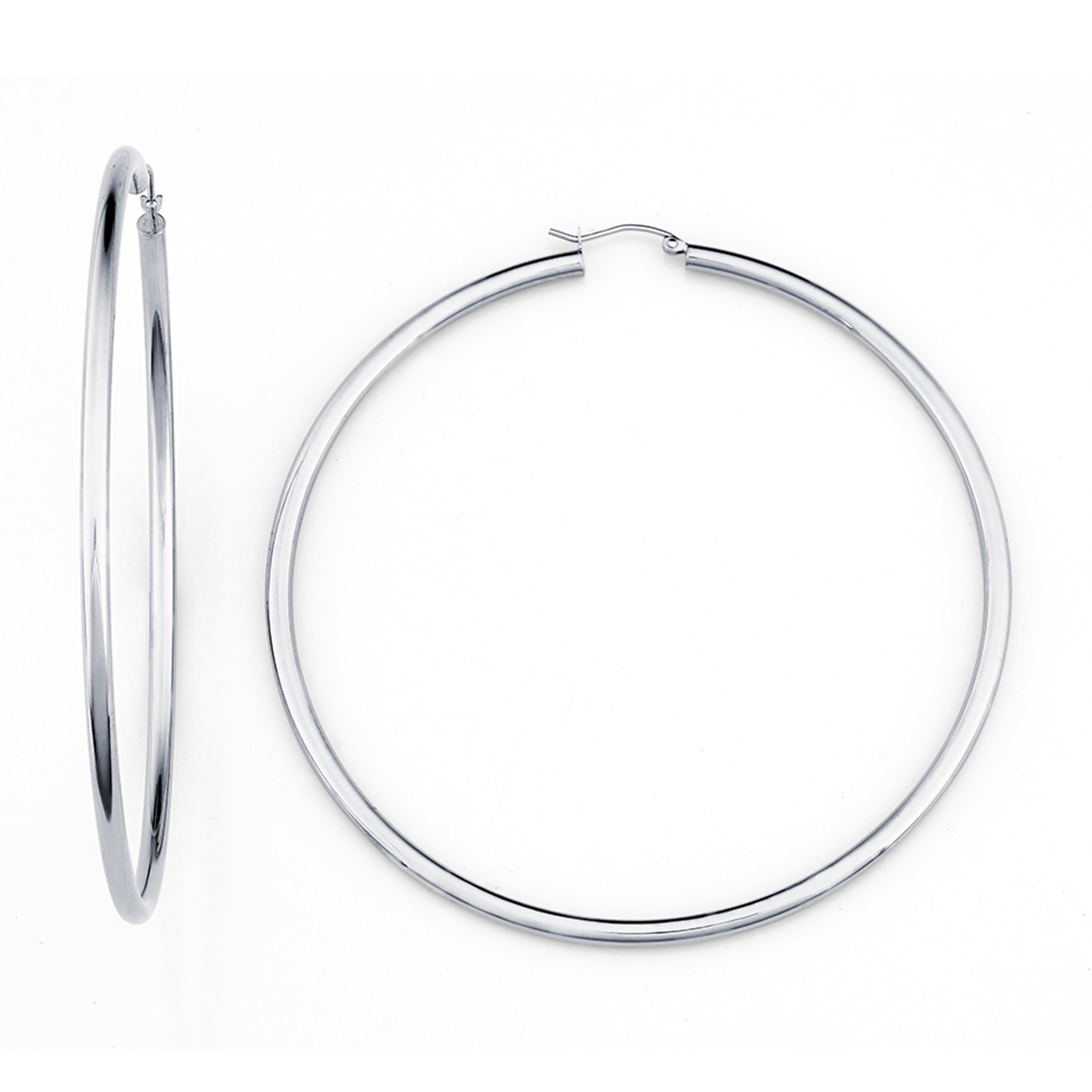 14K White Gold 3 Mm By 80Mm Wide High Polished Hoop Earrings 14K White Gold 3 Mm By 80Mm Wide High Polished Hoop Earrings
