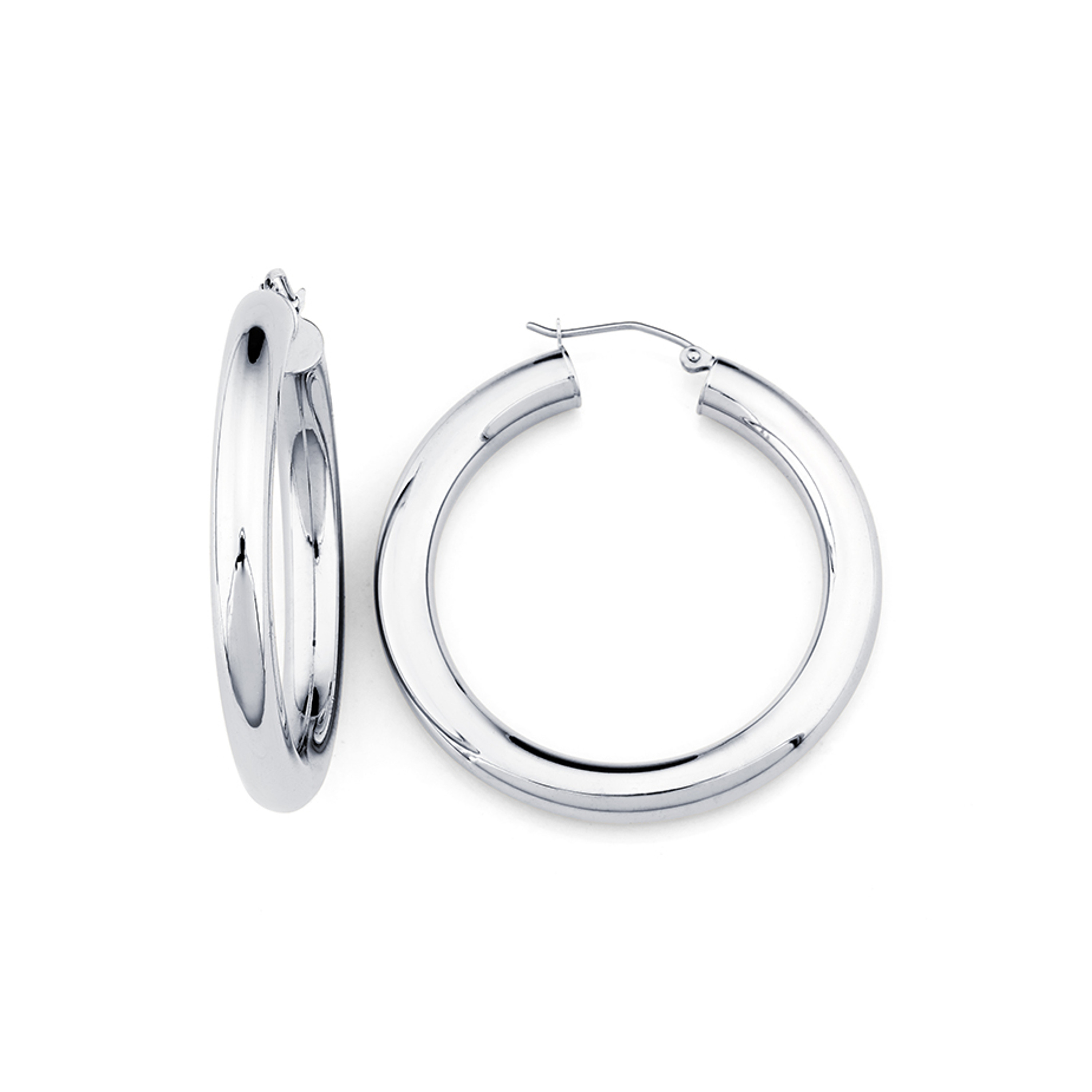 14K White Gold 5 Mm By 40Mm Wide High Polished Hoop Earrings 14K White Gold 5 Mm By 40Mm Wide High Polished Hoop Earrings