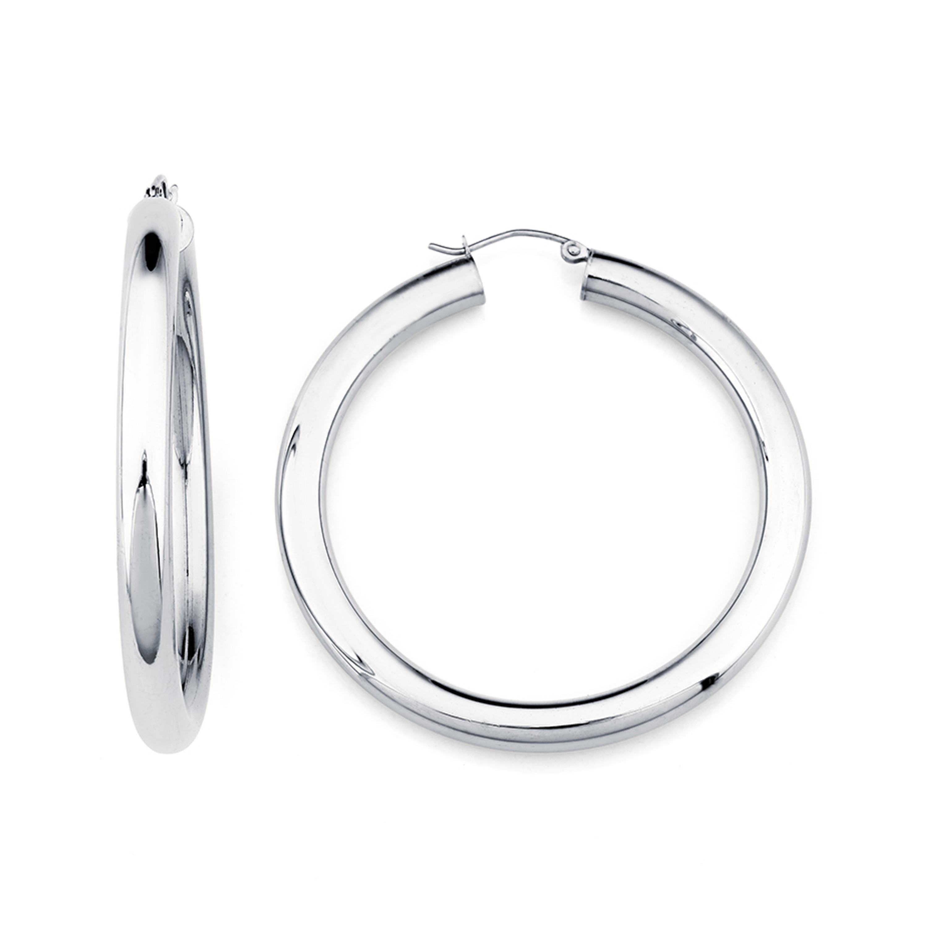 14K White Gold 5 Mm By 60Mm Wide High Polished Hoop Earrings 14K White Gold 5 Mm By 60Mm Wide High Polished Hoop Earrings