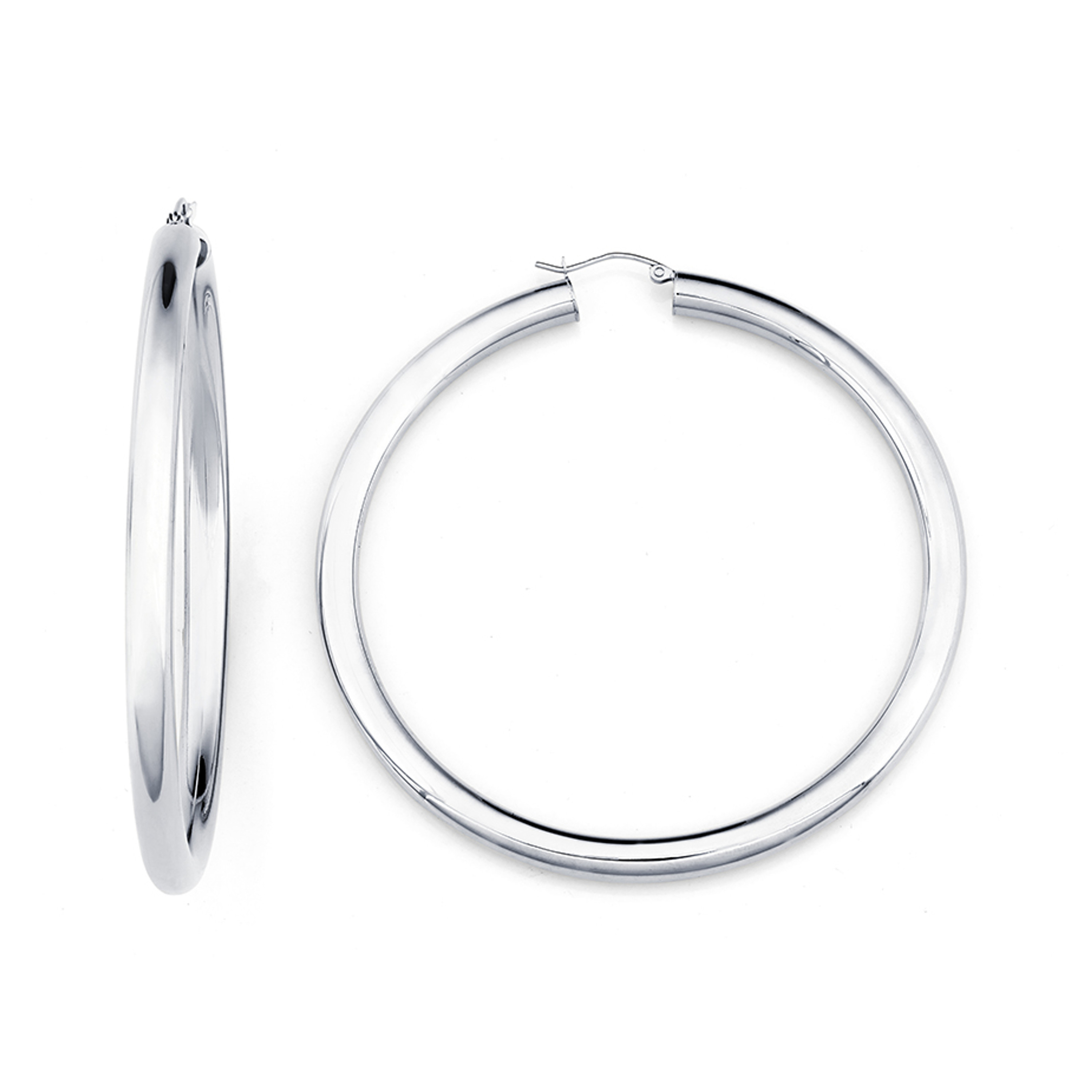 14K White Gold 5 Mm By 70Mm Wide High Polished Hoop Earrings 14K White Gold 5 Mm By 70Mm Wide High Polished Hoop Earrings