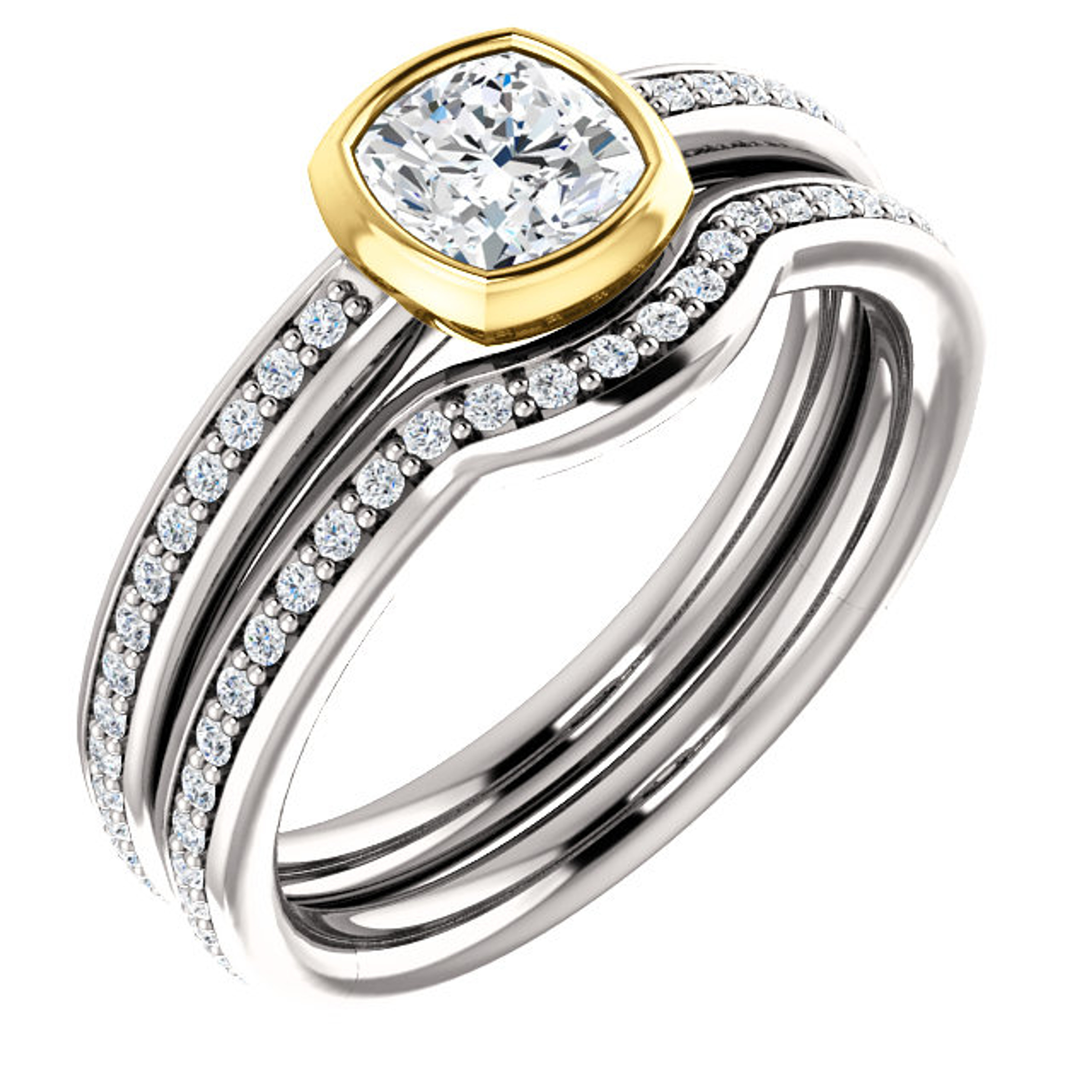 18k gold Two Tone 1.25  Ctw Round Diamond Wedding Set