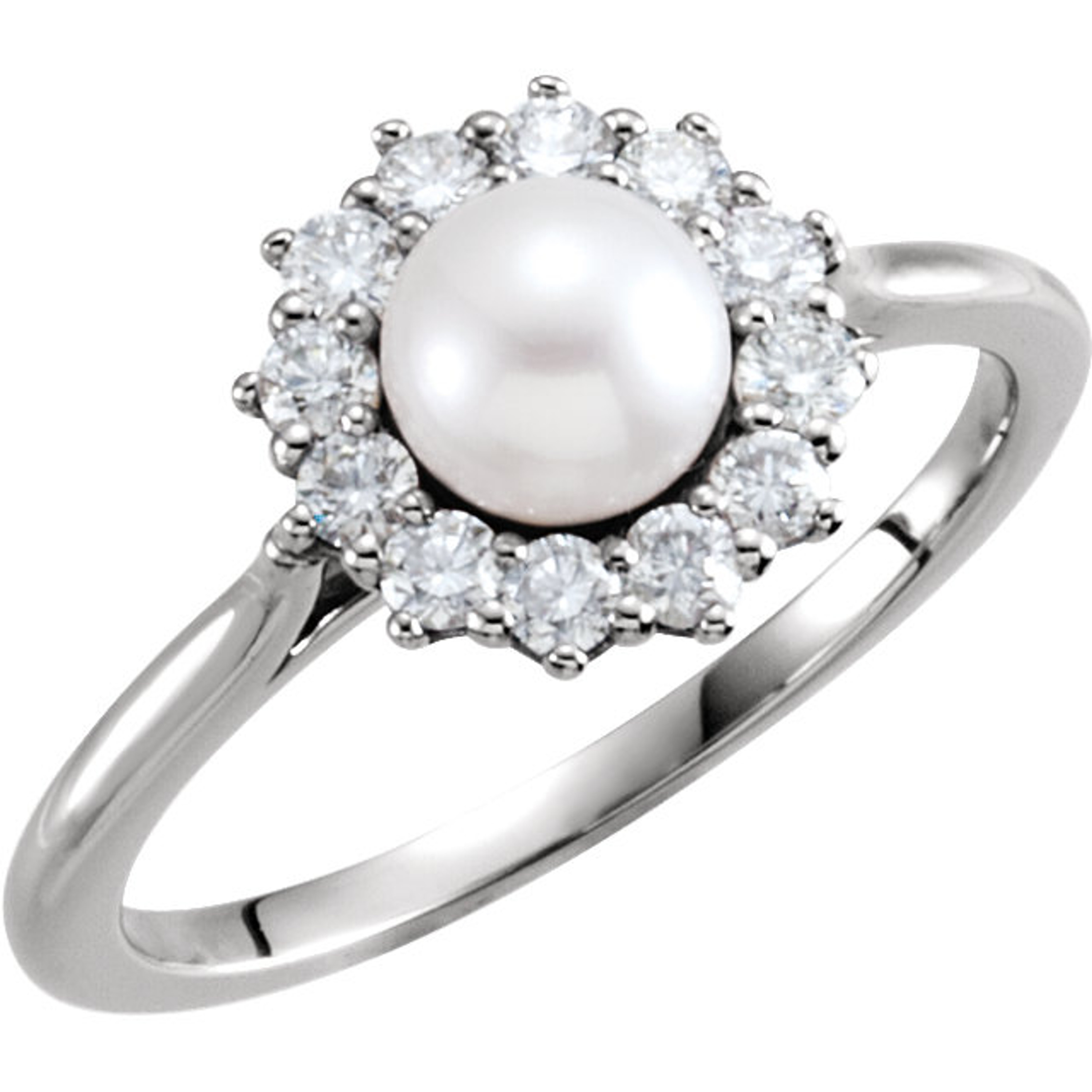 14kt White Gold Cultured 6.00mm  Pearl & 1/3 CTW Diamond Ring