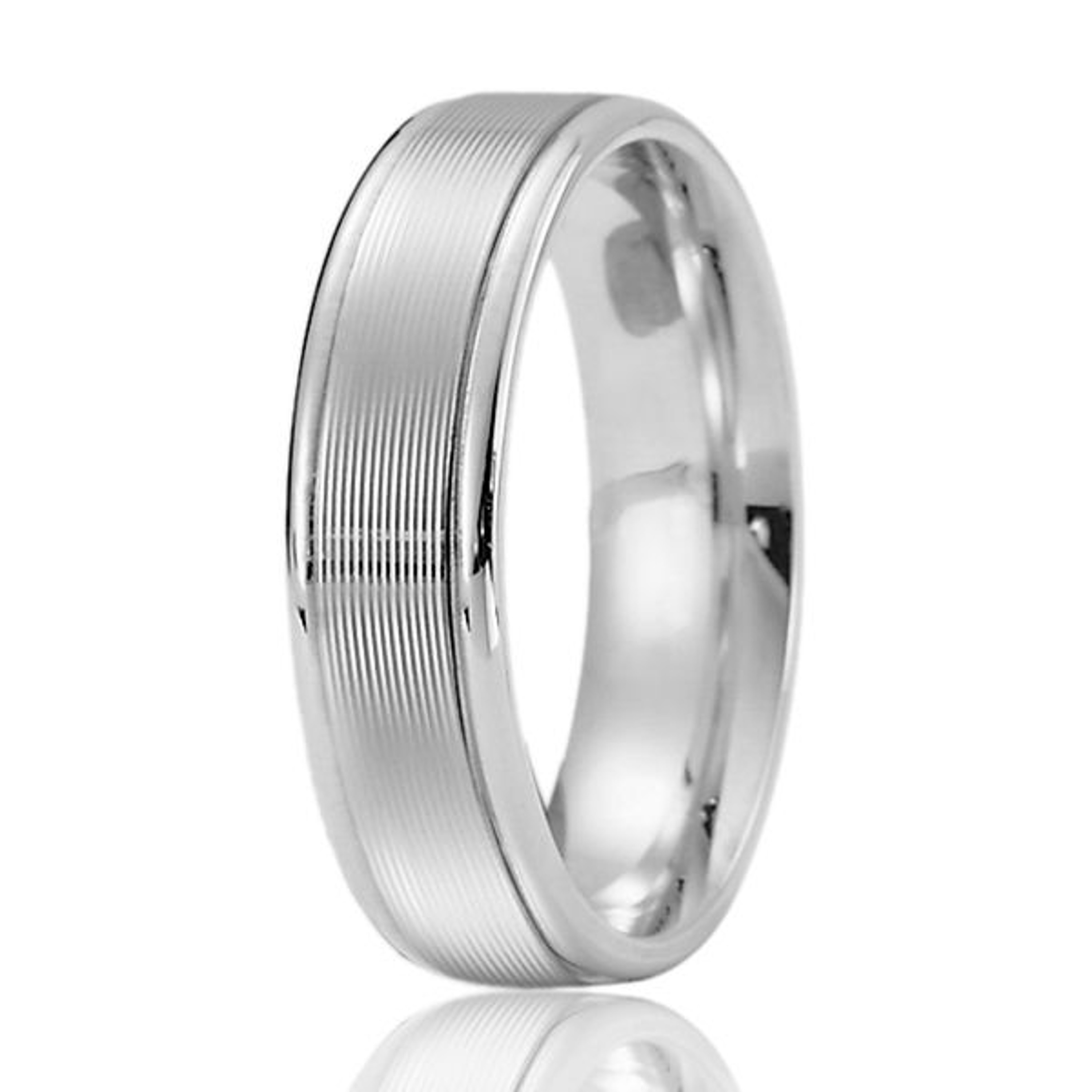 14kt White Gold Ribbed Wedding Band 6mm 14kt White Gold Ribbed Wedding Band 6mm
