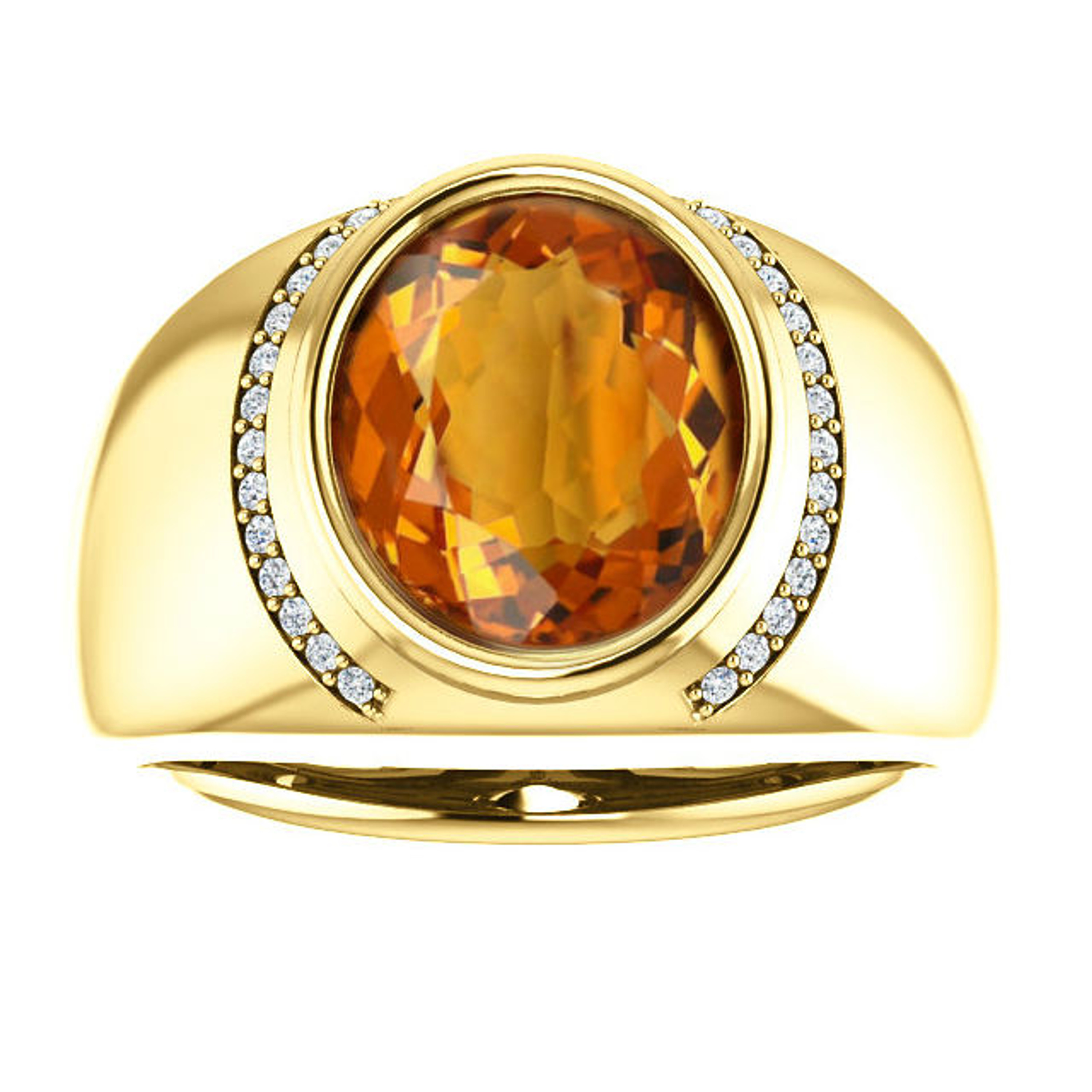 14k Yellow Gold Men's Genuine Citrine Diamond Ring 12mm x 10mm 14k Yellow Gold Men's Genuine Citrine Diamond Ring 12mm x 10mm