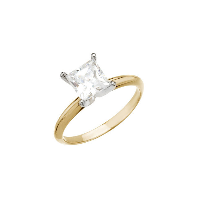 14K Yellow/White 0.74CT Square Princess Shape Diamond Solitaire Ring