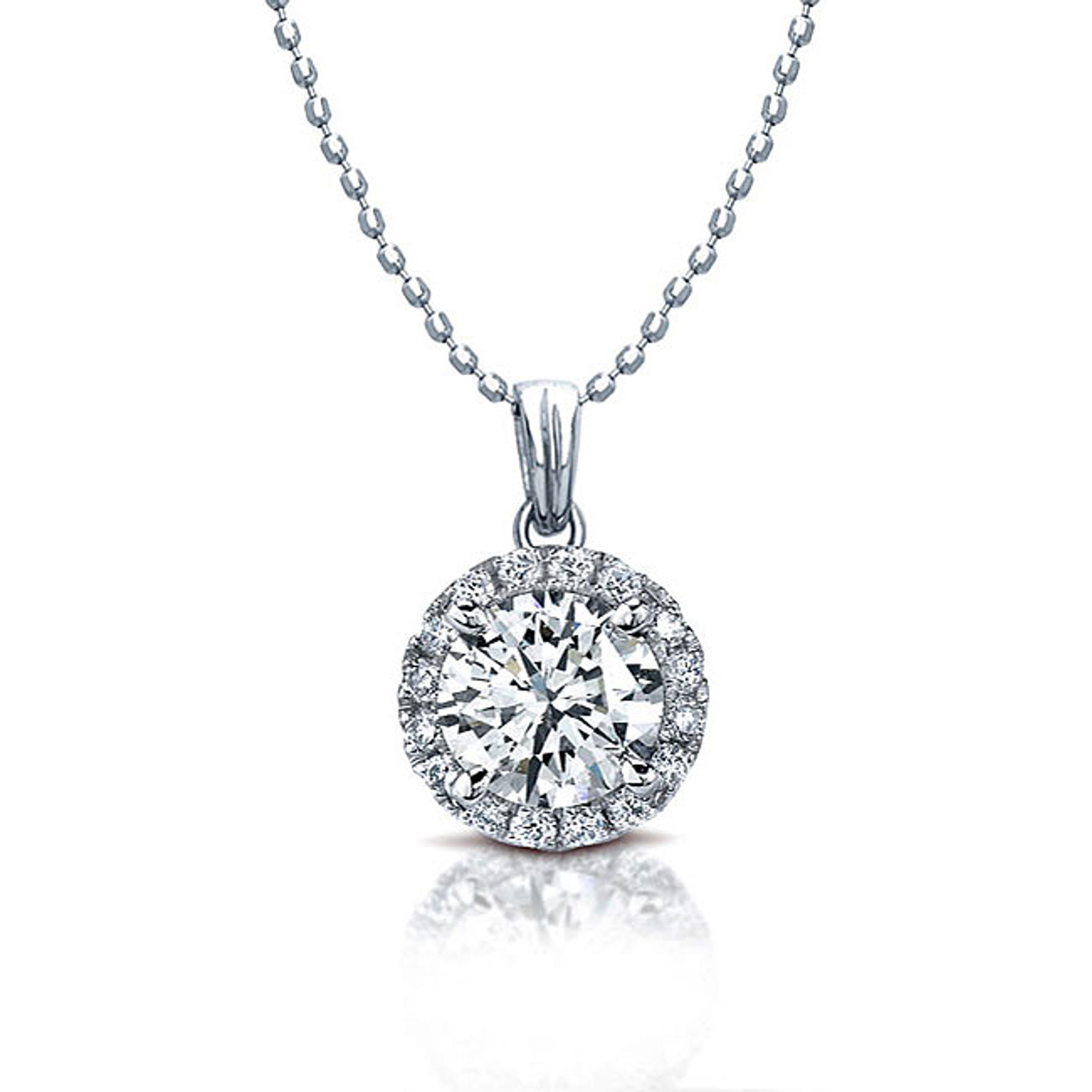 14K White Gold  1/2 Ct Diamond Halo-Styled Drop Pendant 16 Inches length. 14K White Gold  1/2 Ct Diamond Halo-Styled Drop Pendant 16 Inches length.