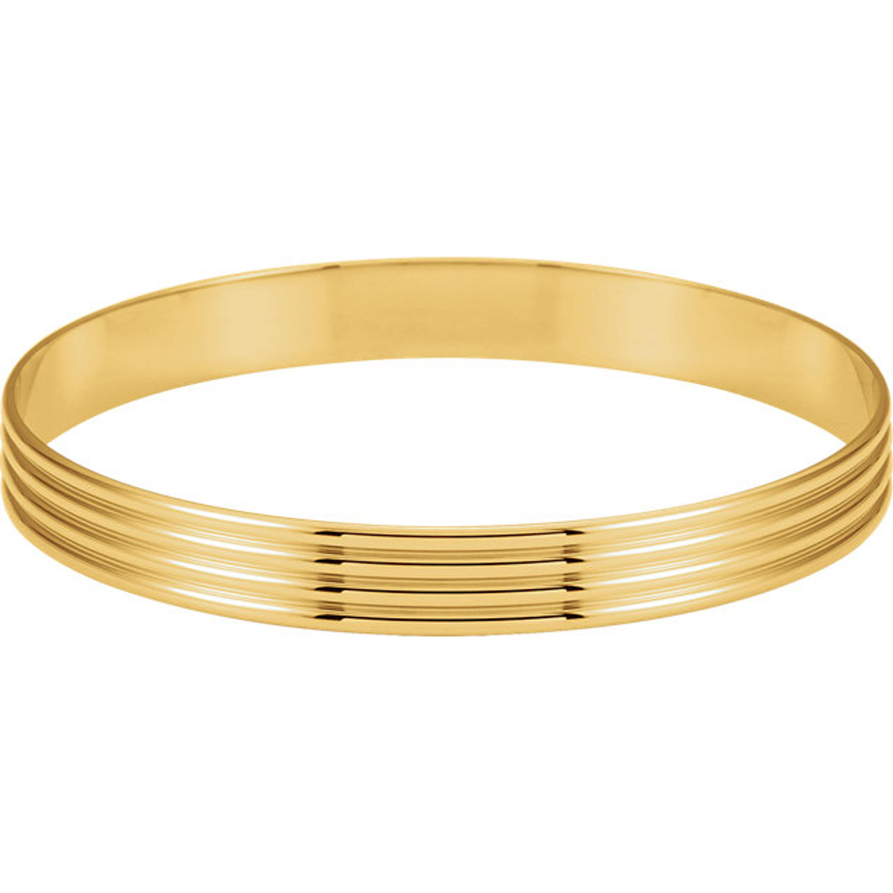 14k Gold 8mm Wide High Polished Grooved Slip-on Solid Bangle 7 Inches 14k Gold 8mm Wide High Polished Grooved Slip-on Solid Bangle 7 Inches