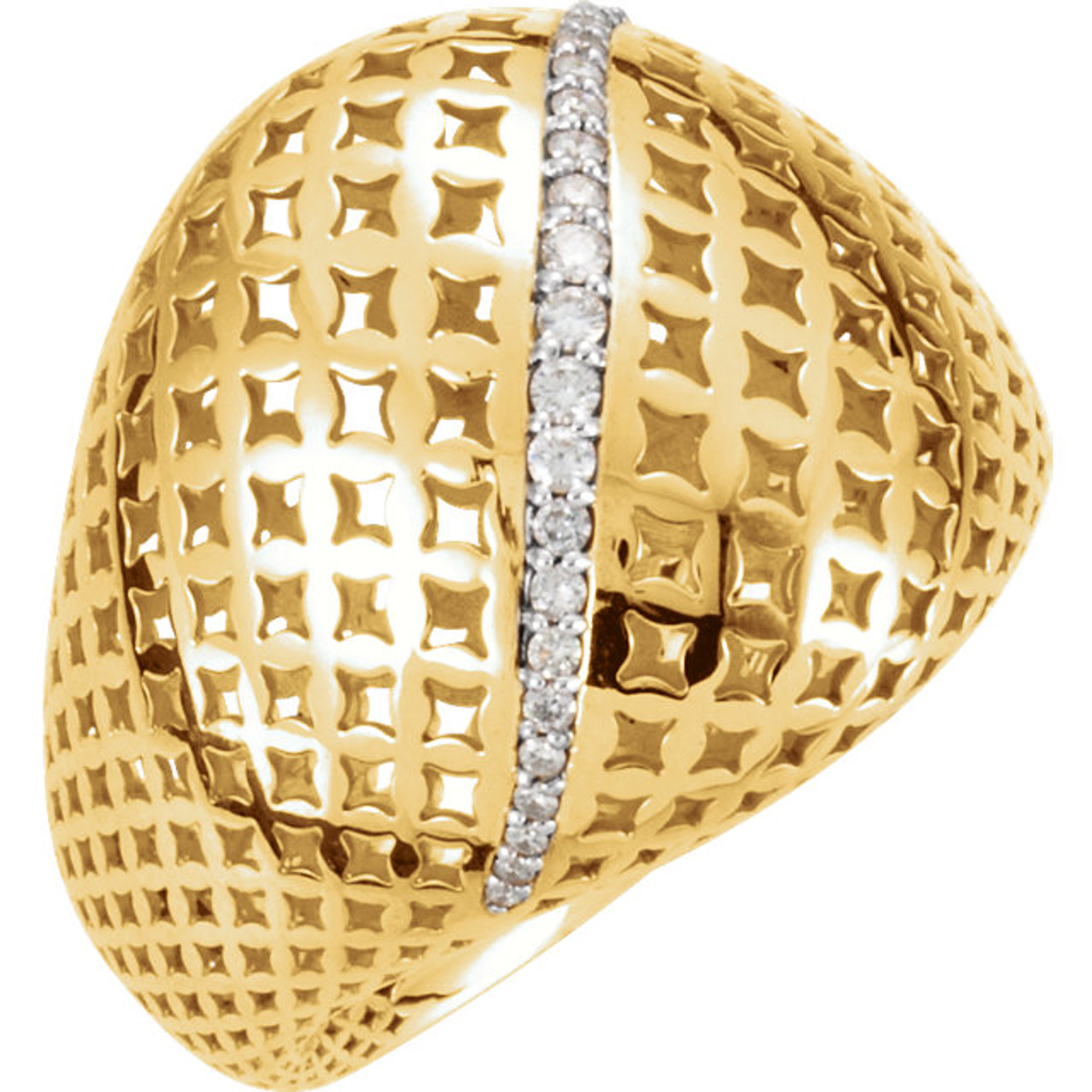 14k Gold Pierced 20mm Diamond Cigar Band Dome Ring 14k Gold Pierced 20mm Diamond Cigar Band Dome Ring