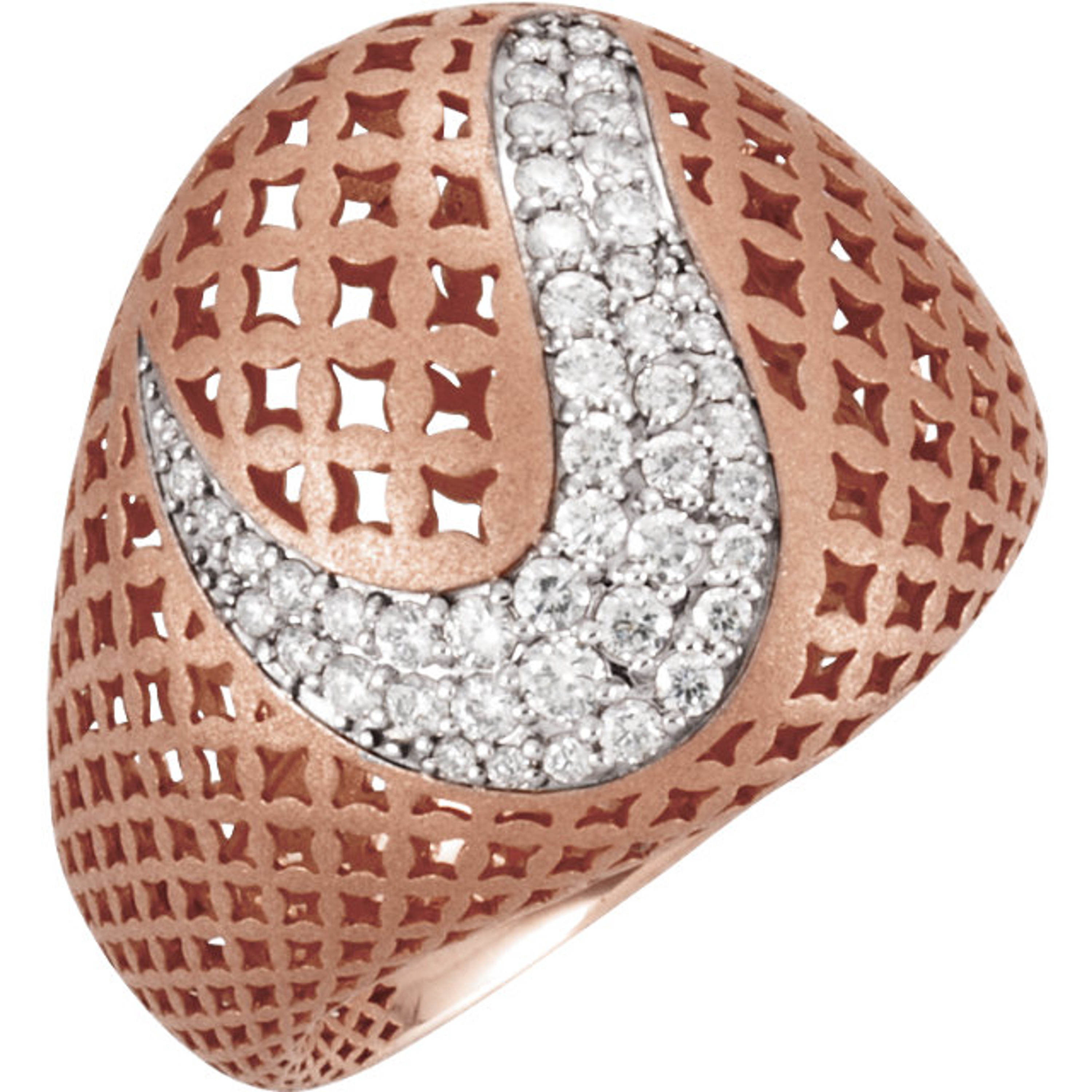 14k Rose Gold Pierced 20mm Diamond Cigar Band Dome Ring 14k Rose Gold Pierced 20mm Diamond Cigar Band Dome Ring