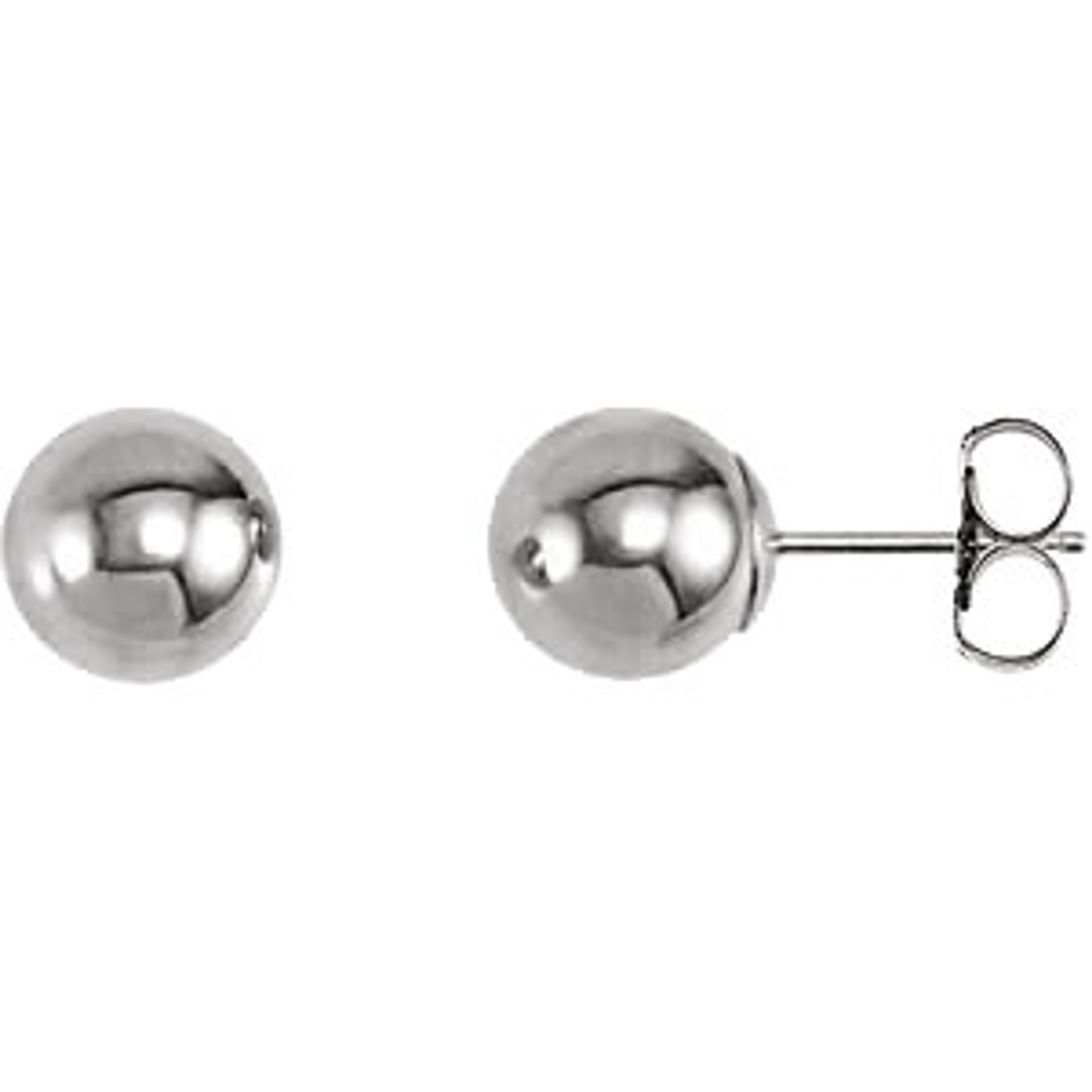 14kt White Gold  7mm Ball Earrings with Bright Finish