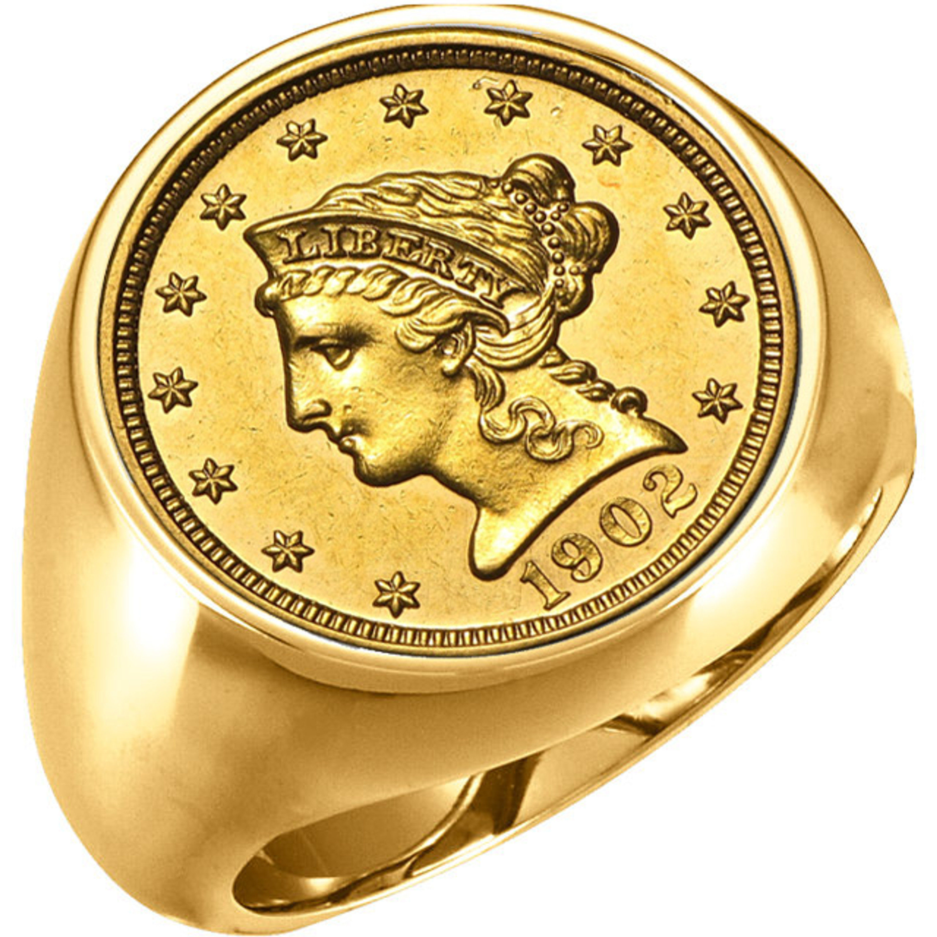 18k Gold Mens 21.00mm Coin Ring With A $2.50 Liberty Head Gold coin