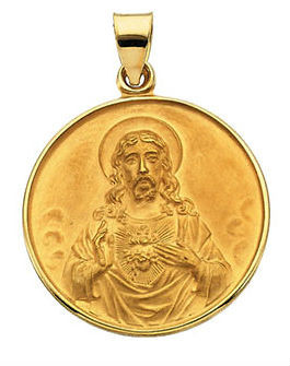 18kt Yellow Gold 24.5mm Sacred Heart Medal