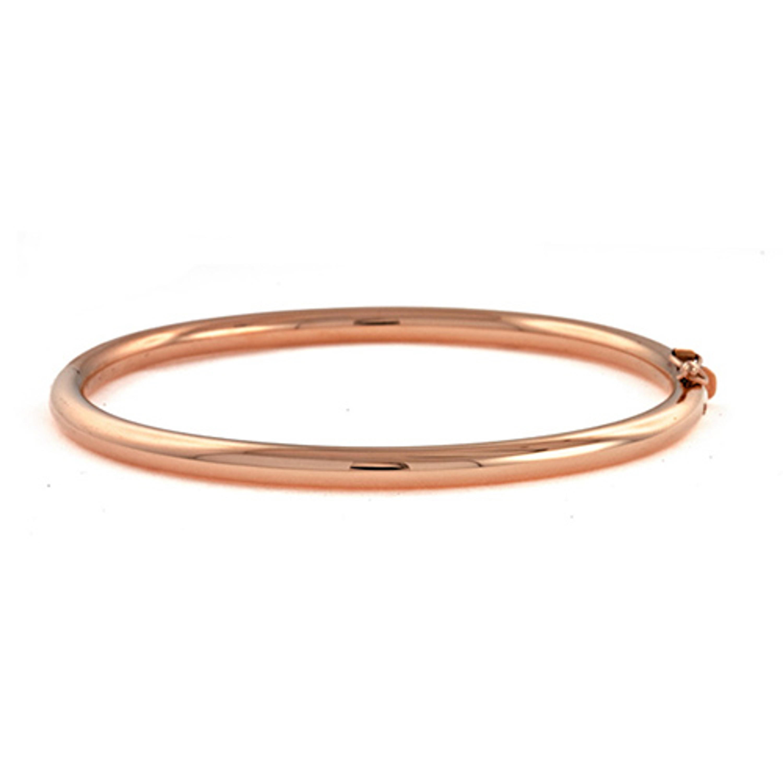 14k Rose Gold 4mm Wide High Polished Hinged Bangle 7" 14k Rose Gold 4mm Wide High Polished Hinged Bangle 7"