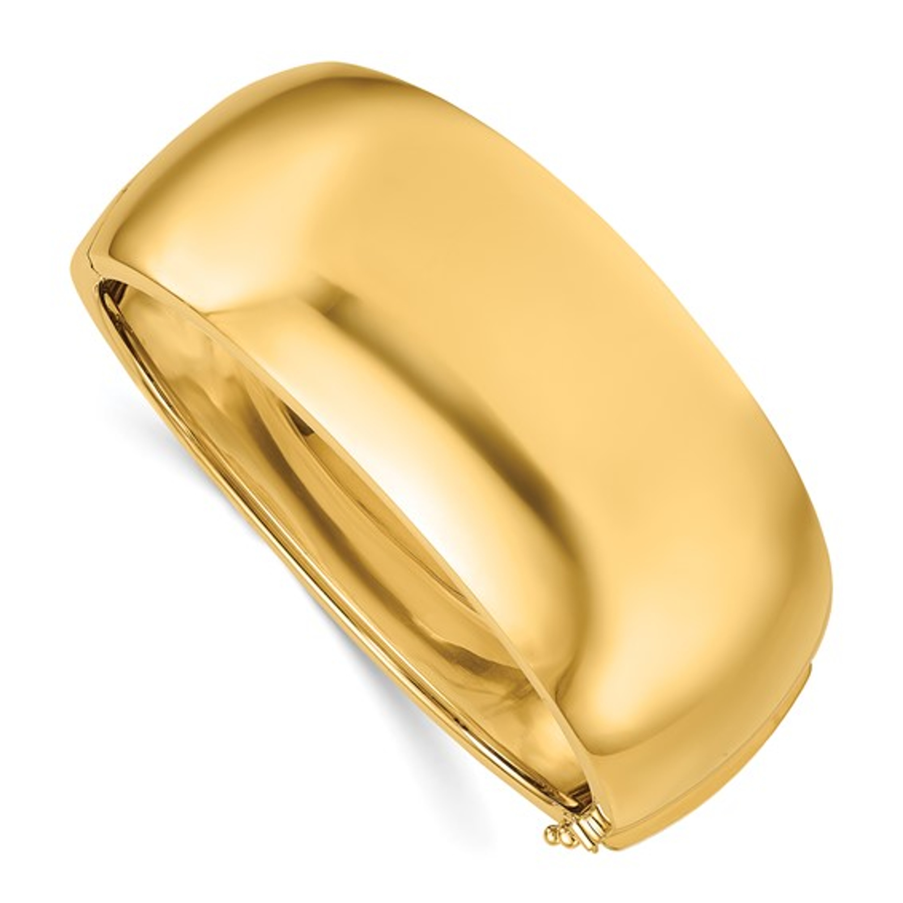 14k Gold 30.00mm Wide Domed Polished Hinged Bangle 7.0" 14k Gold 30.00mm Wide Domed Polished Hinged Bangle 7.0"