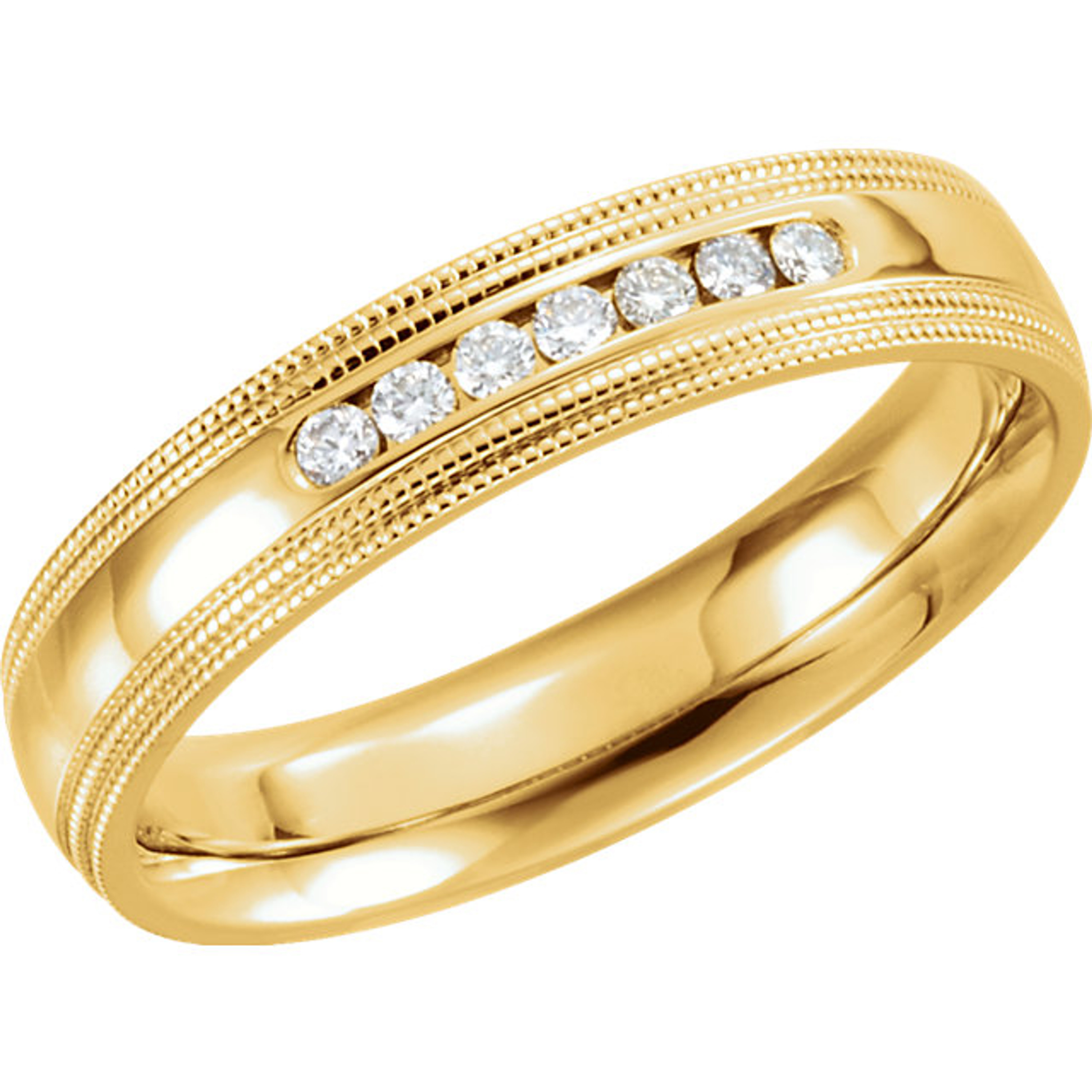 14k Yellow Gold 5mm Diamond Double Milgrain Wedding band .15 ct. 14k Yellow Gold 5mm Diamond Double Milgrain Wedding band .15 ct.